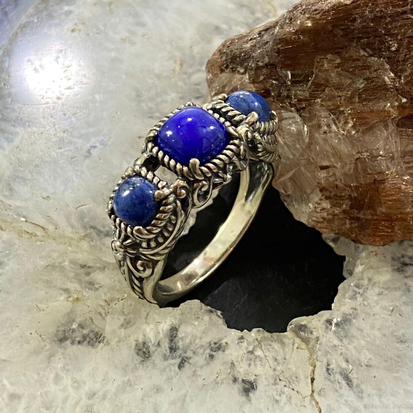 Carolyn Pollack Southwestern Style Sterling Silver Lapis Lazuli & Denim Lapis Decorated Ring For Women