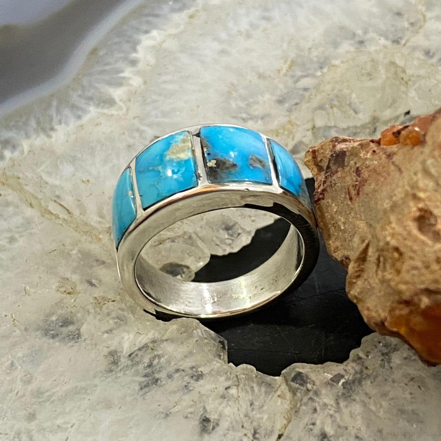 Native American Sterling Blue Ridge Turquoise Graduated Band Ring Size 7