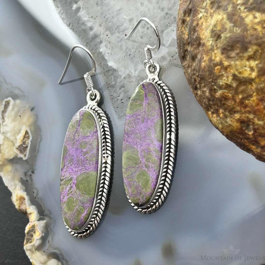 Sterling Silver Southwestern Style Oval Stichtite Dangle Earrings For Women