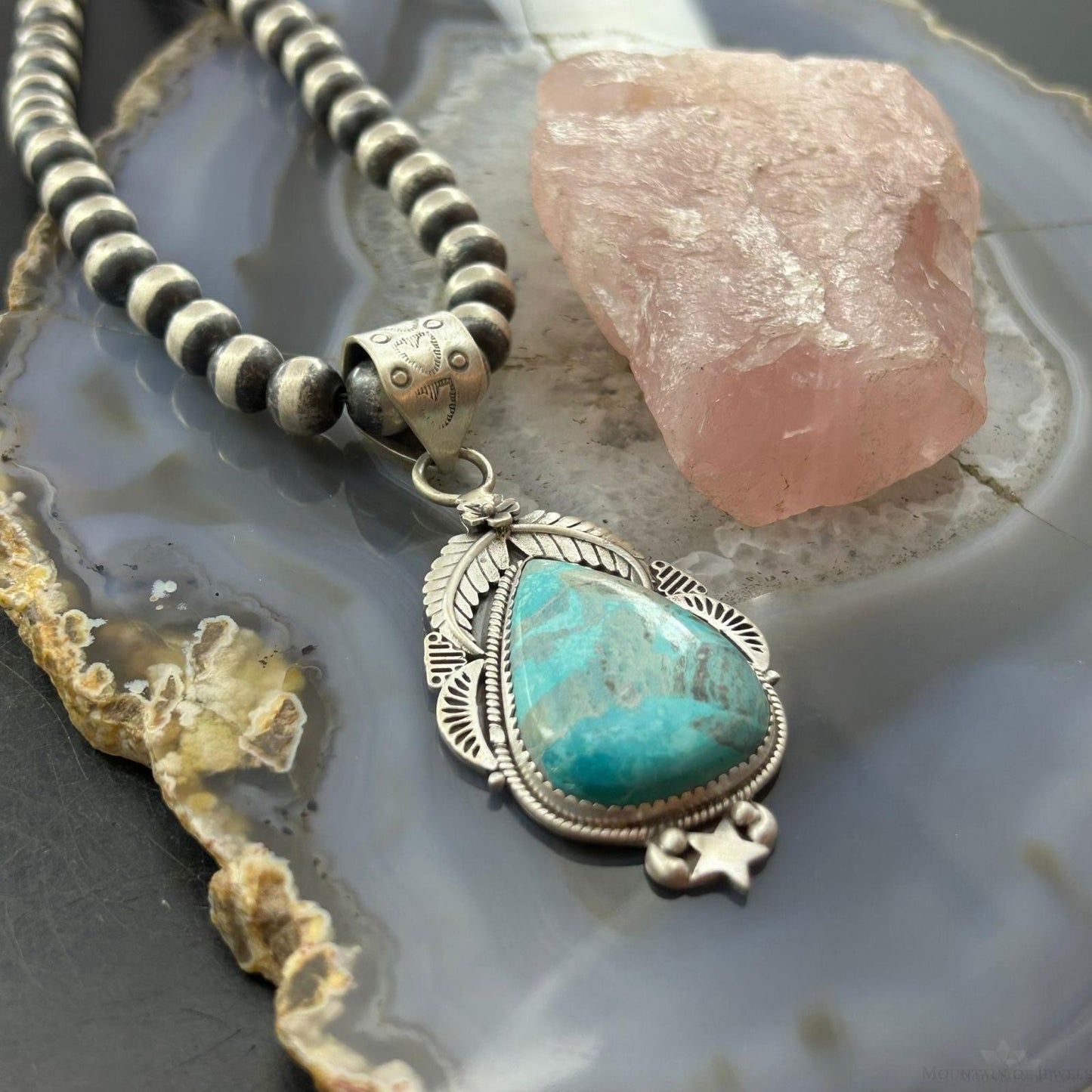 Sterling Silver Southwestern Style Teardrop Turquoise Decorated Pendant For Women