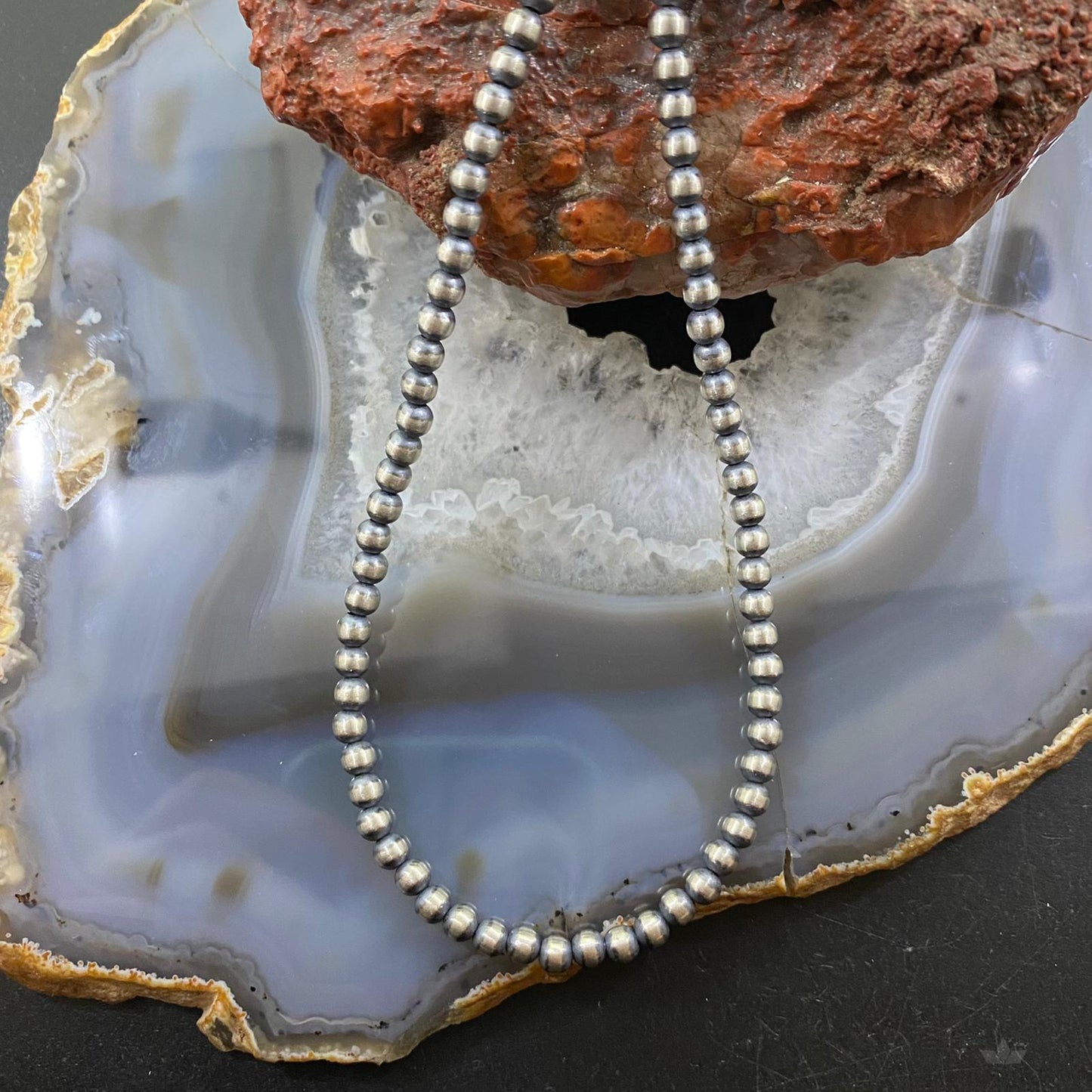 Sterling Silver Navajo Pearl Beads Necklace Length 18" / 4 mm For Women