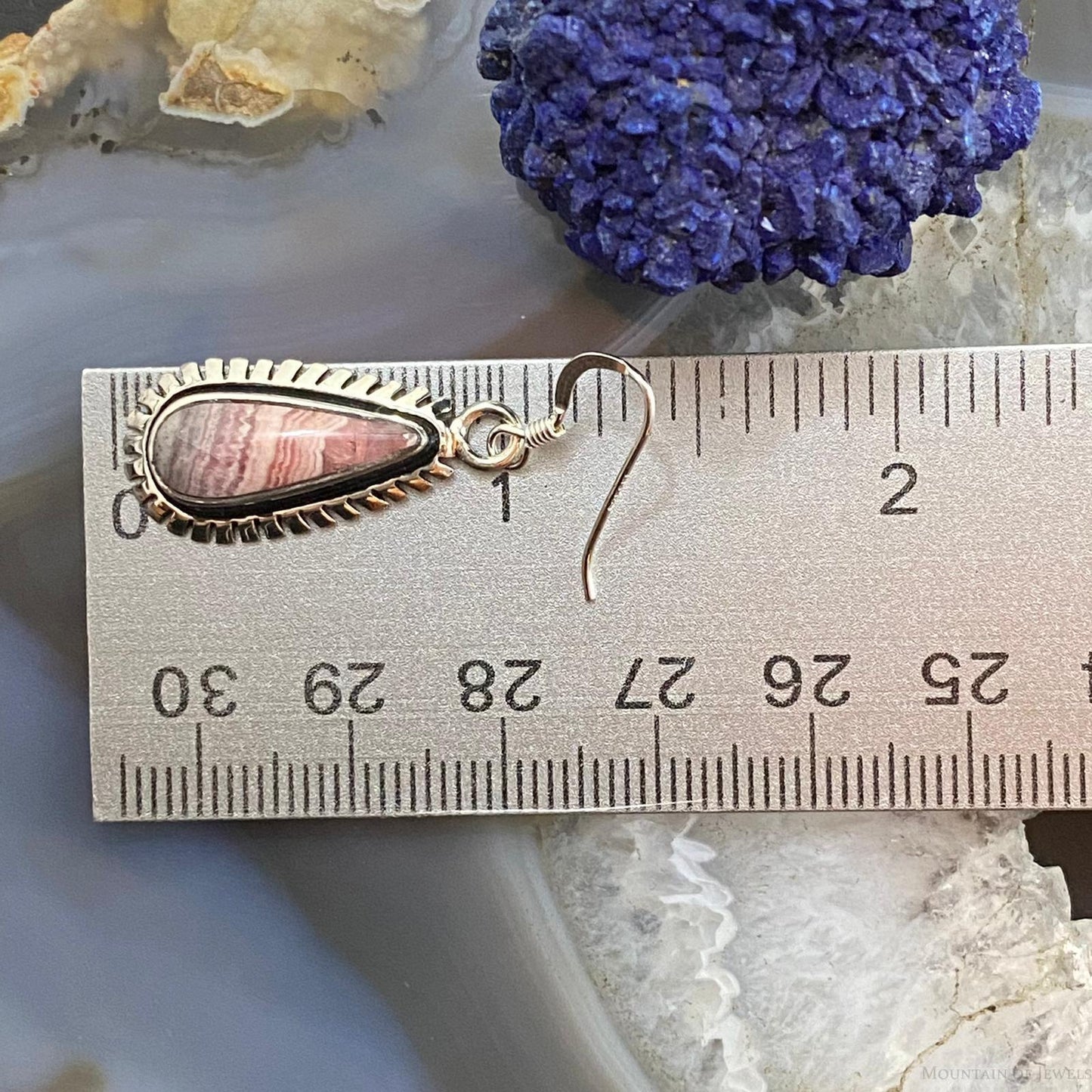 Native American Sterling Silver Teardrop Rhodochrosite Dangle Earrings For Women