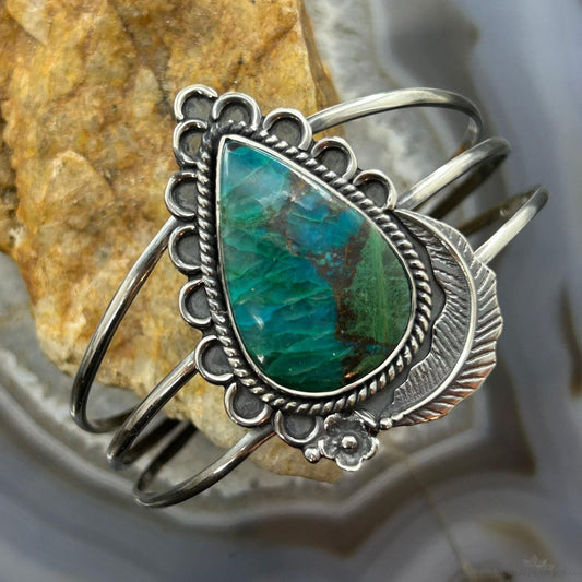 Sterling Silver Southwestern Style Large Teardrop Shattuckite Bracelet For Women #1