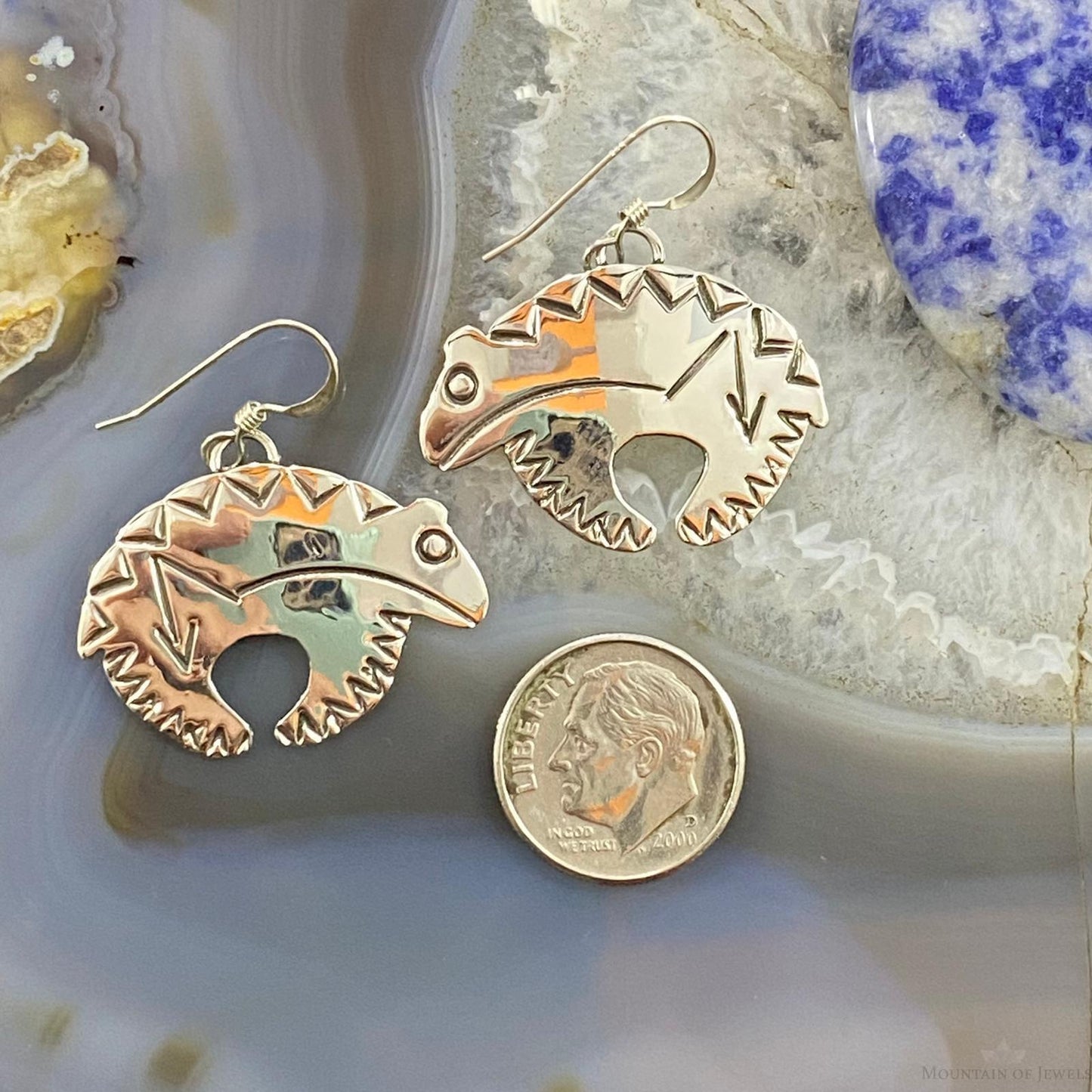 Brad Panteah Sterling Silver Stamped Fetish Bear Dangle Earrings For Women #1