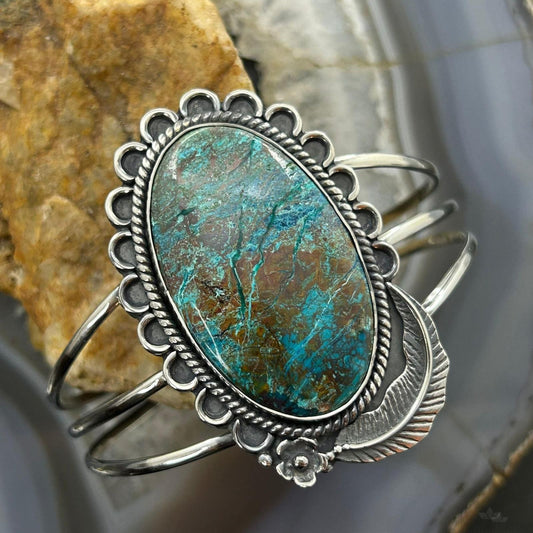 Sterling Silver Southwestern Style Large Oval Shattuckite Bracelet For Women