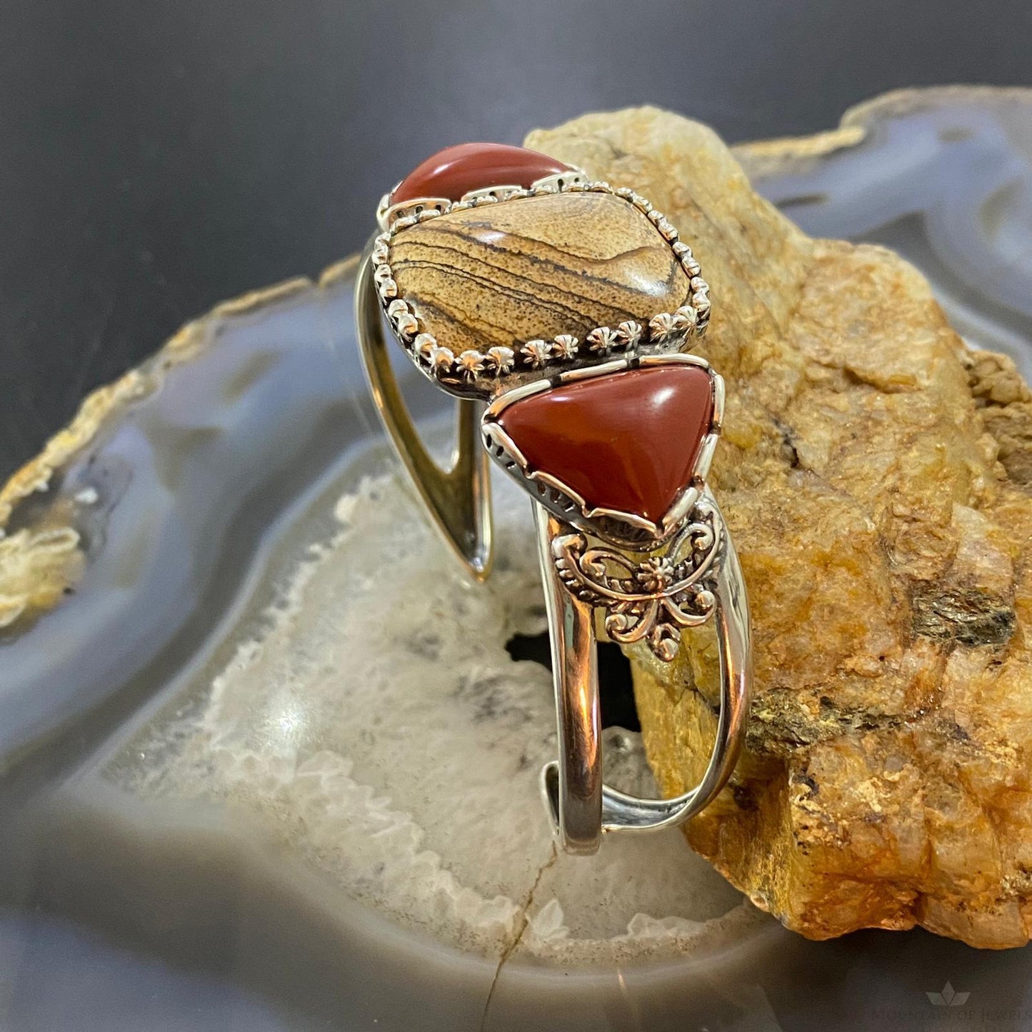 Carolyn Pollack Southwestern Style Sterling Silver Picture Jasper & Red Jasper Bracelet For Women