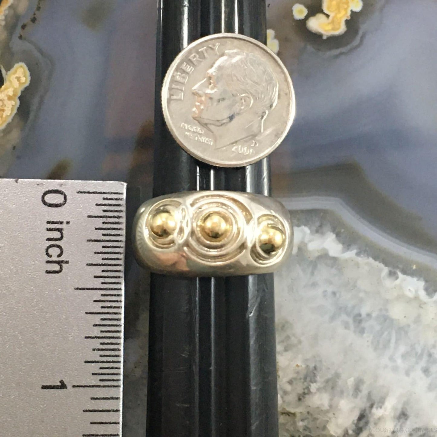 Carolyn Pollack Southwestern Style Sterling Silver & 14K Gold Decorated Ring For Women