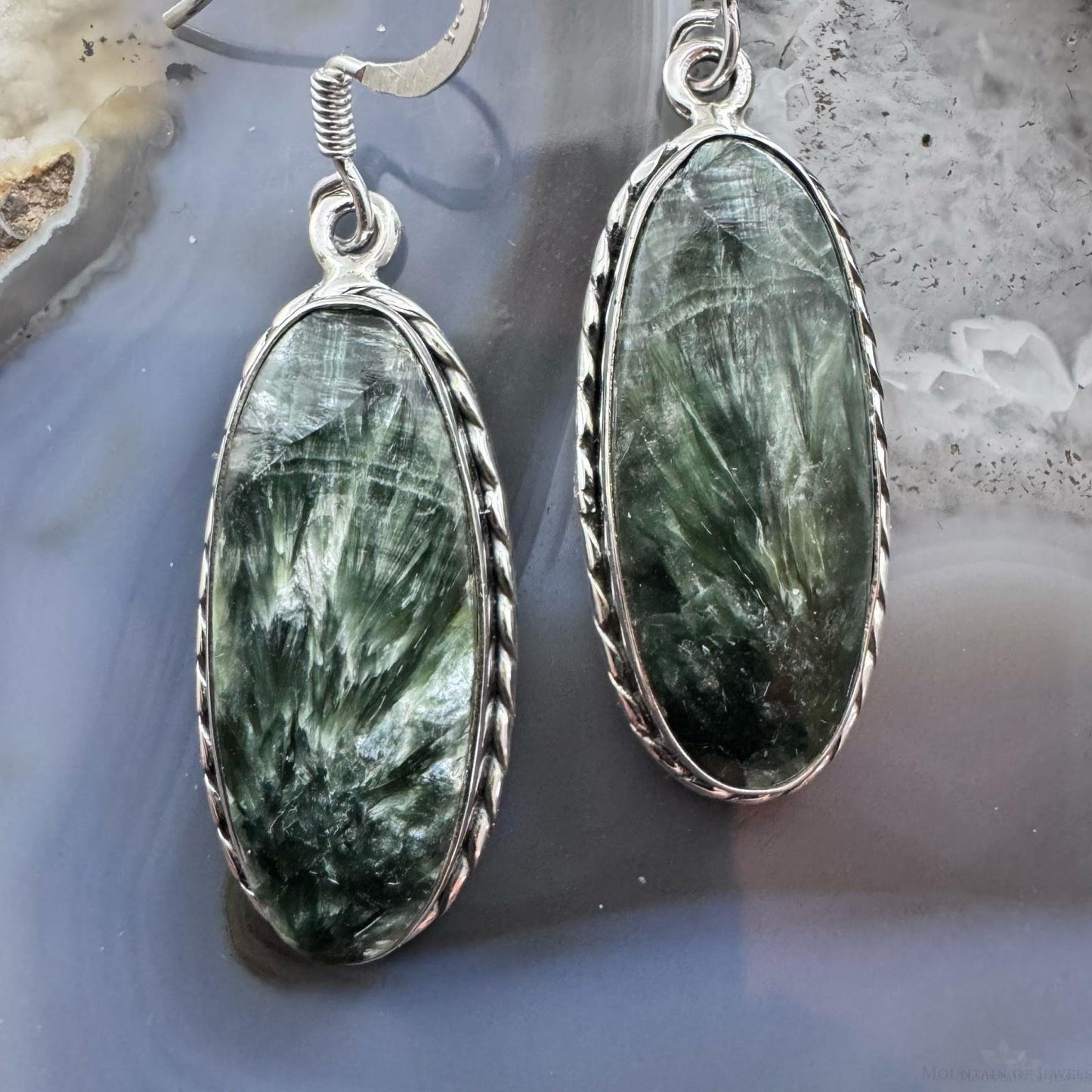 Sterling Silver Southwestern Style Elongated Oval Serpentine Dangle Earrings For Women