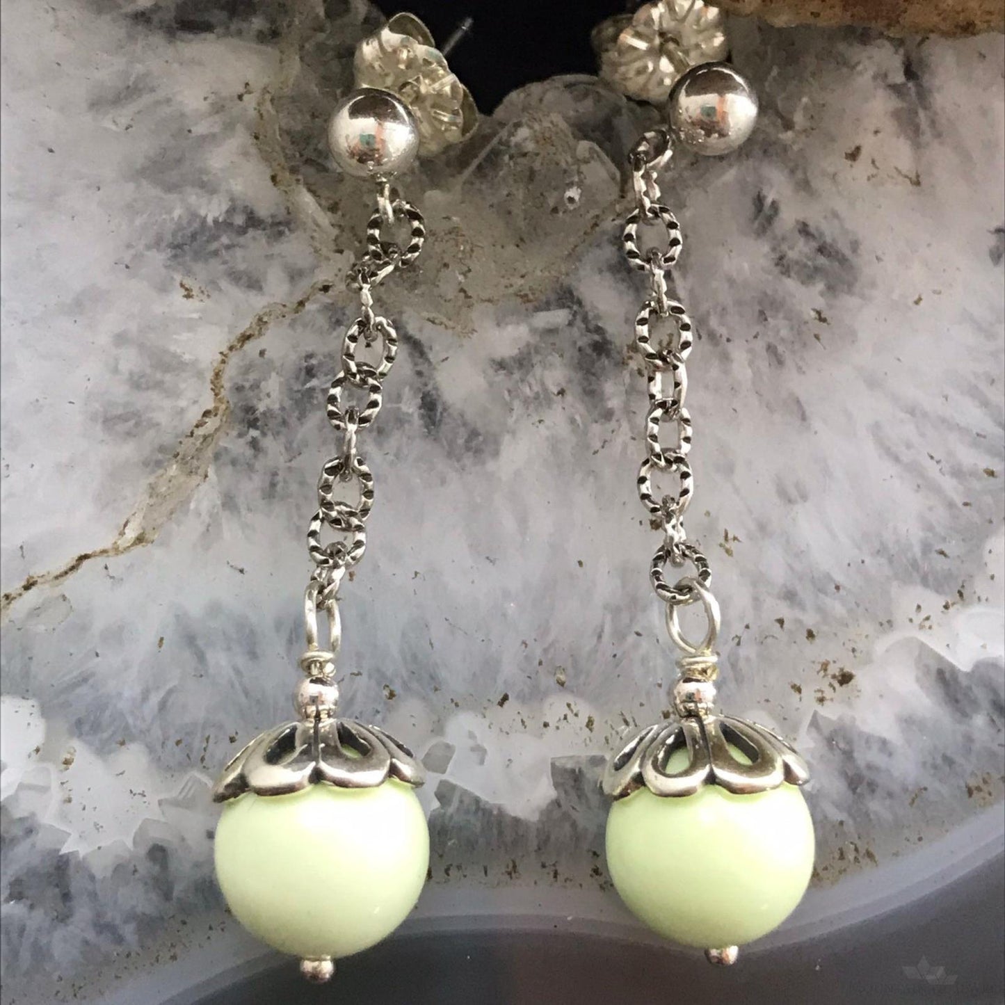 Carolyn Pollack Sterling Silver Gaspeite Bead Dangle Earrings For Women