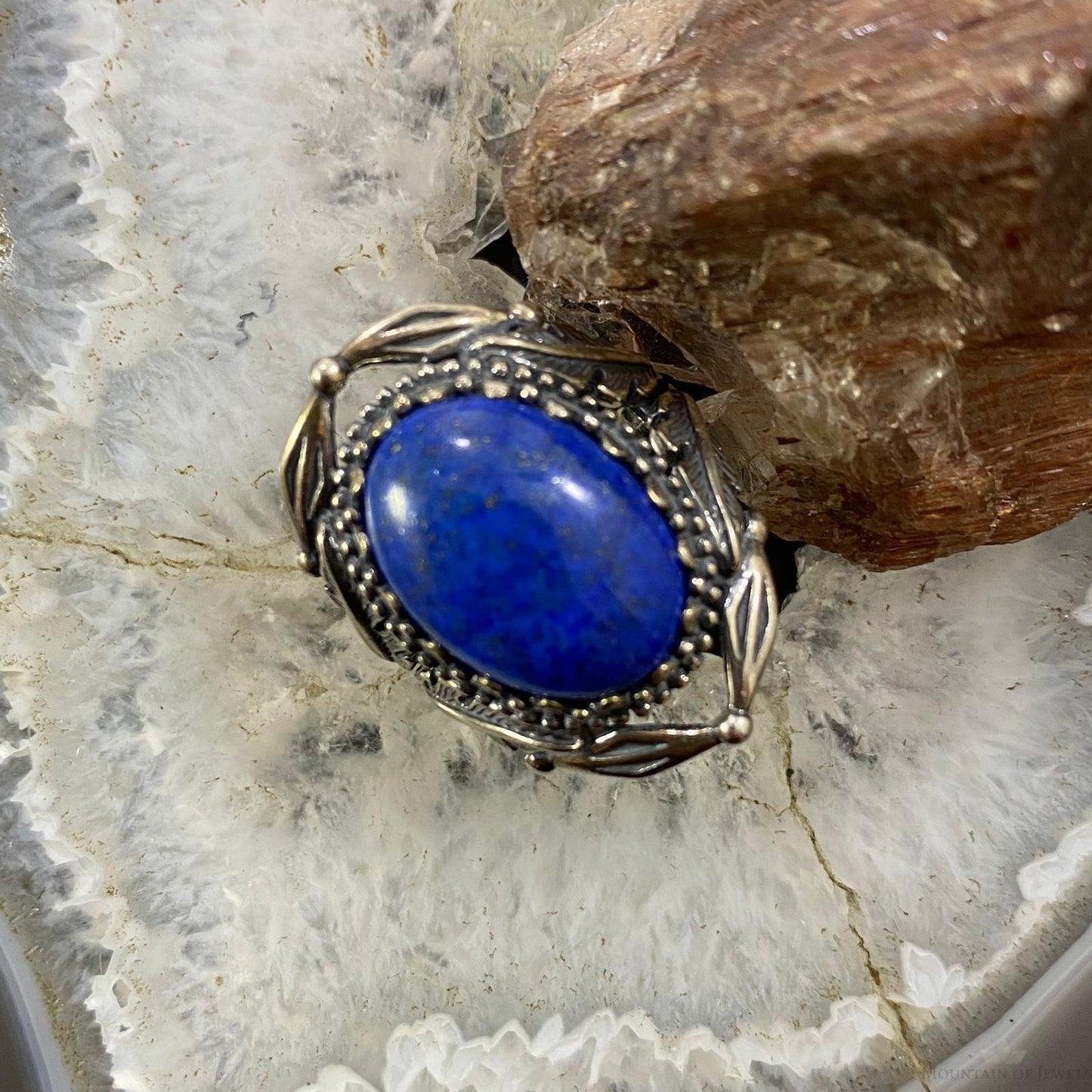 Carolyn Pollack Southwestern Style Sterling Silver Oval Denim Lapis Decorated Ring For Women