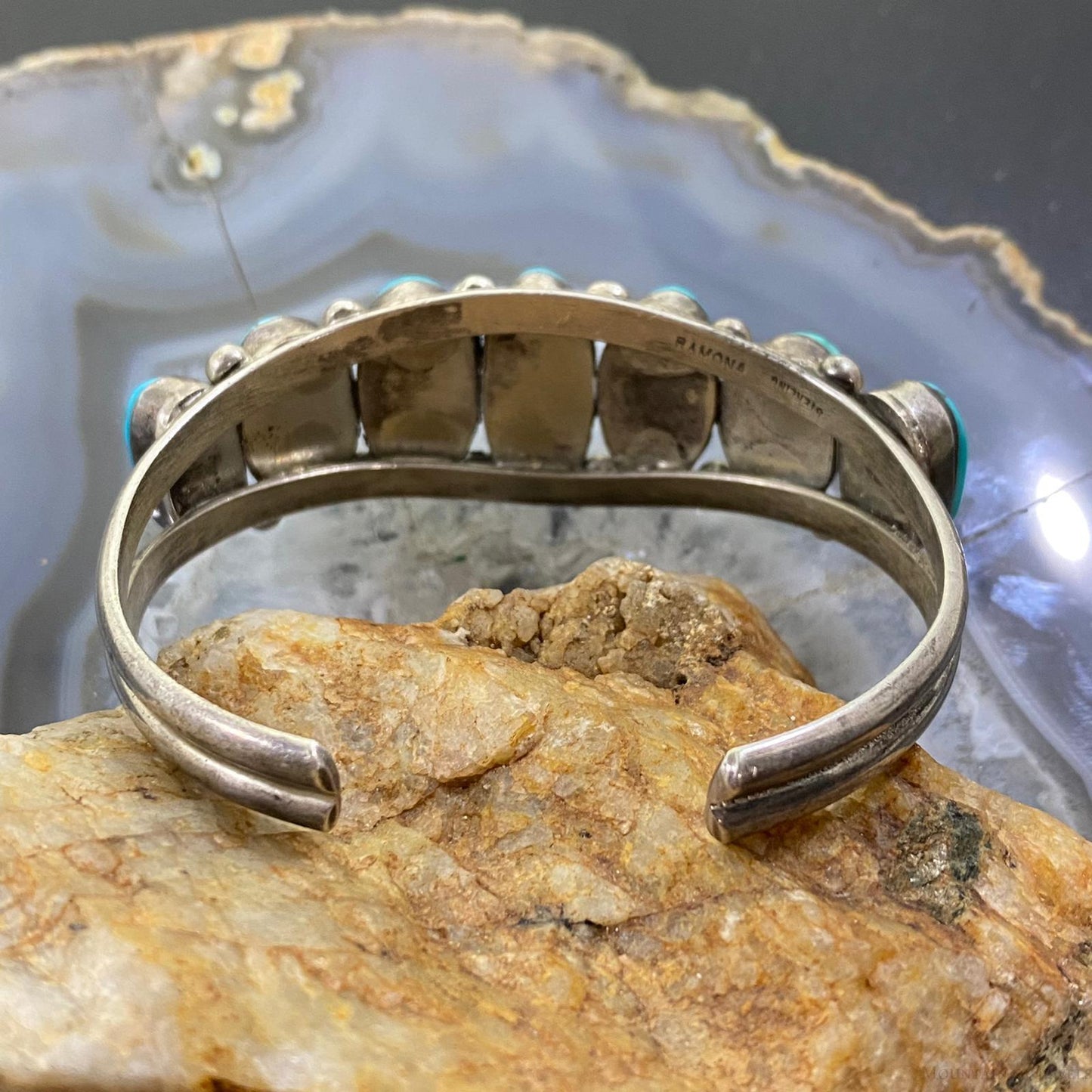 Ramona Loloma Vintage Native American Sterling Graduated Turquoise Bracelet