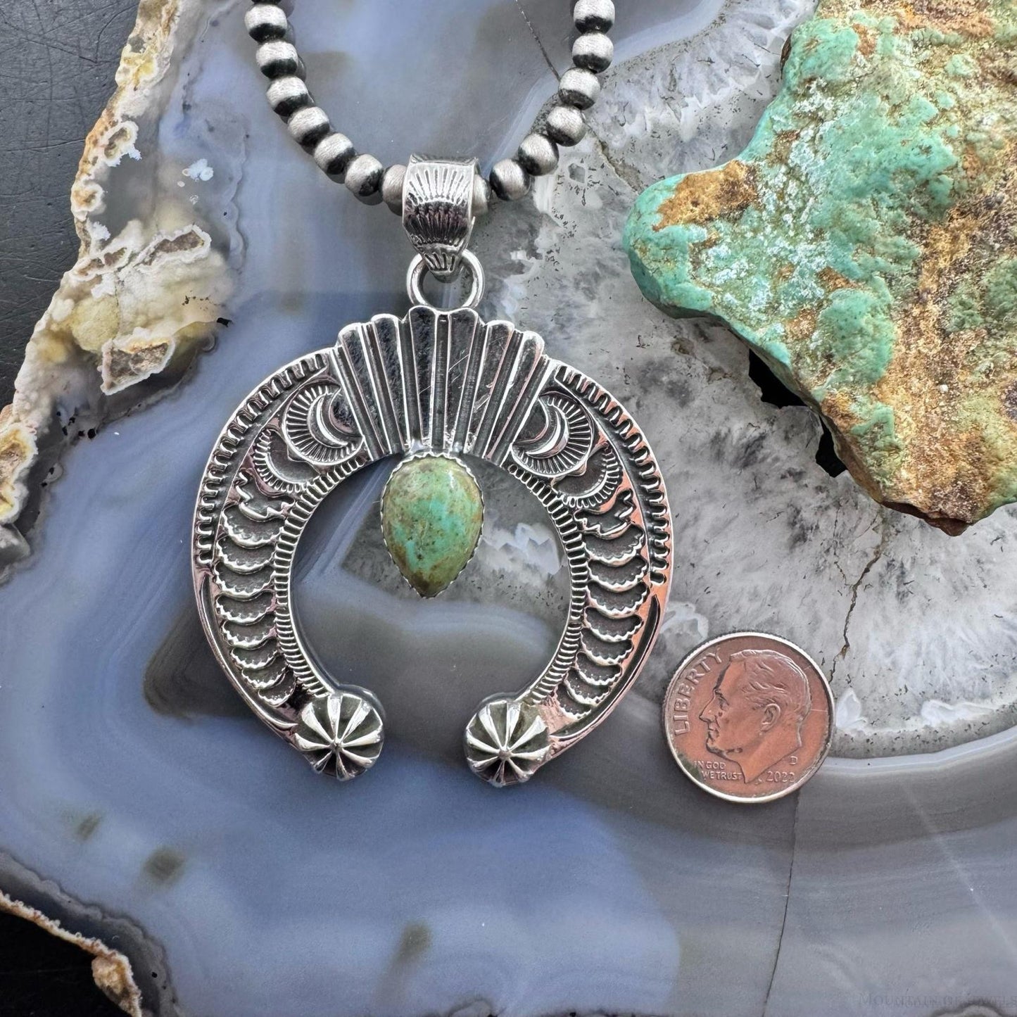 Sterling Silver Southwestern Style Teardrop Turquoise Decorated Unisex Naja Pendant