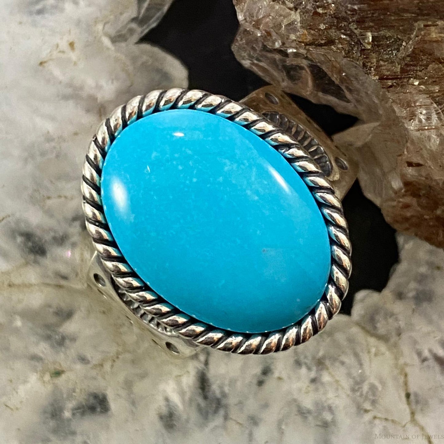 Carolyn Pollack Southwestern Style Sterling Silver Oval Turquoise Decorated Ring For Women, Variety of Sizes