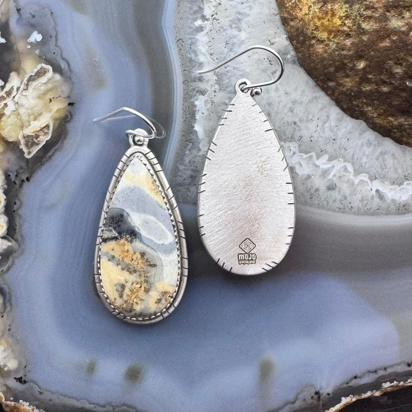 Sterling Silver Southwestern Style Teardrop Maligano Jasper Dangle Earrings For Women #3