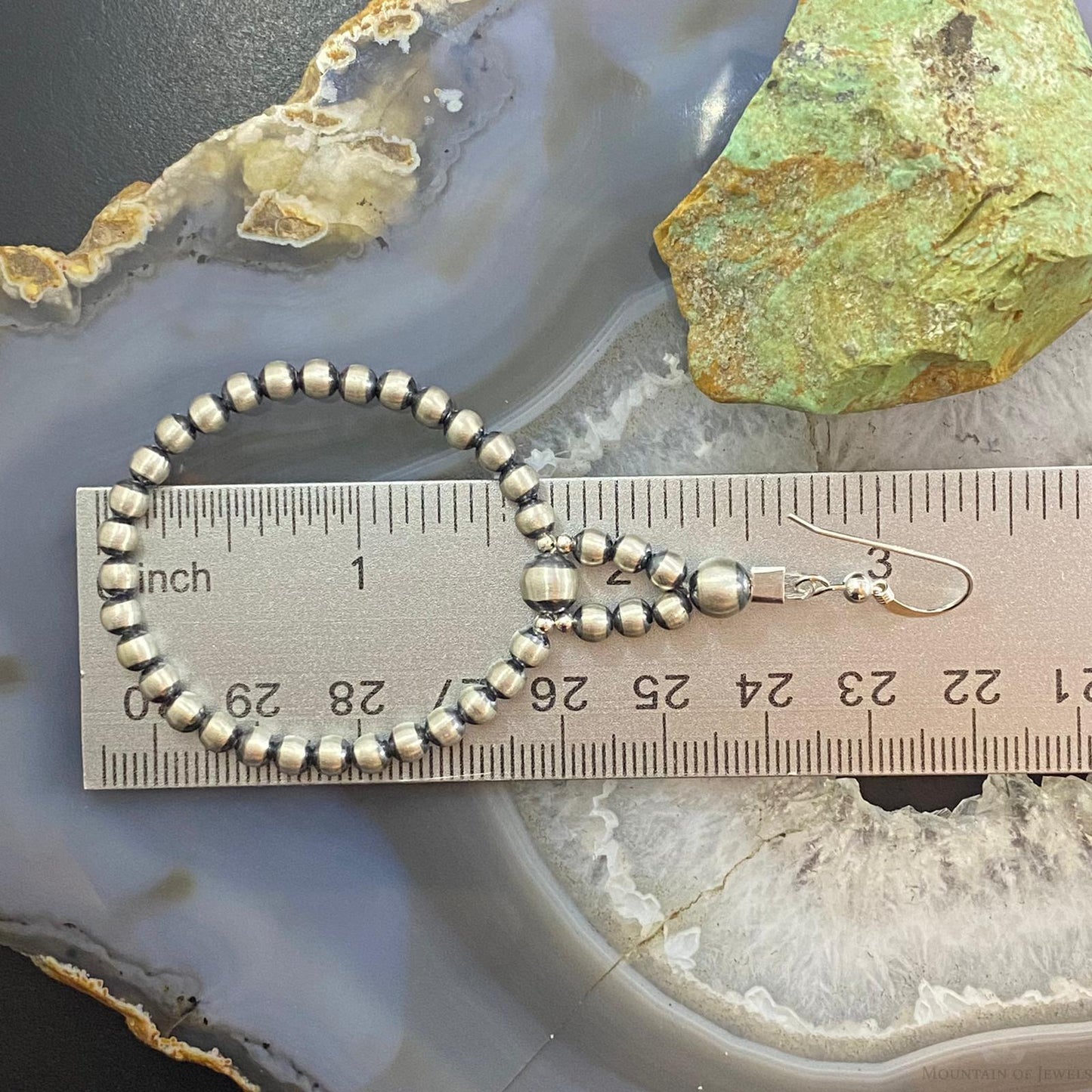 Navajo Pearl Bead 4 mm Sterling Silver Hoop Dangle Earrings For Women