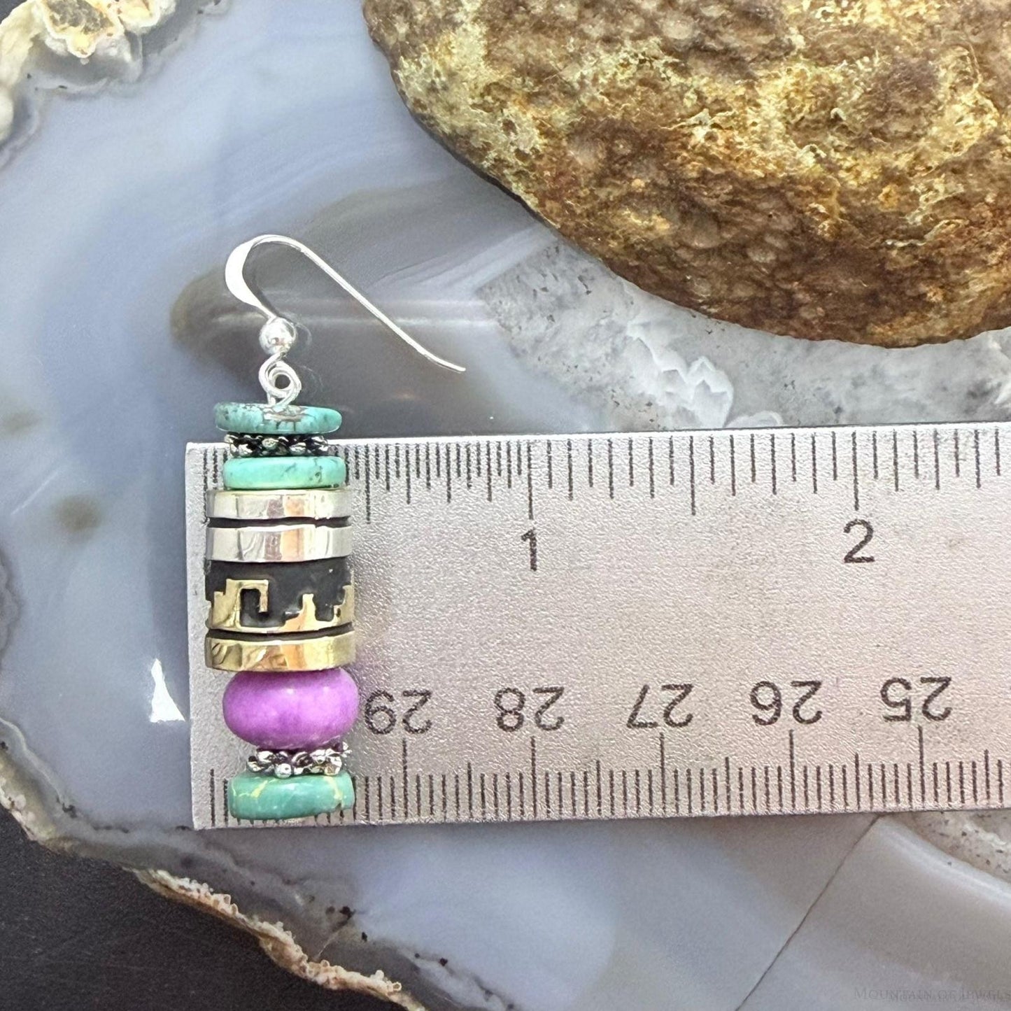 Tommy & Rosita Singer Sterling Silver Turquoise & Charoite Beads Dangle Earrings For Women