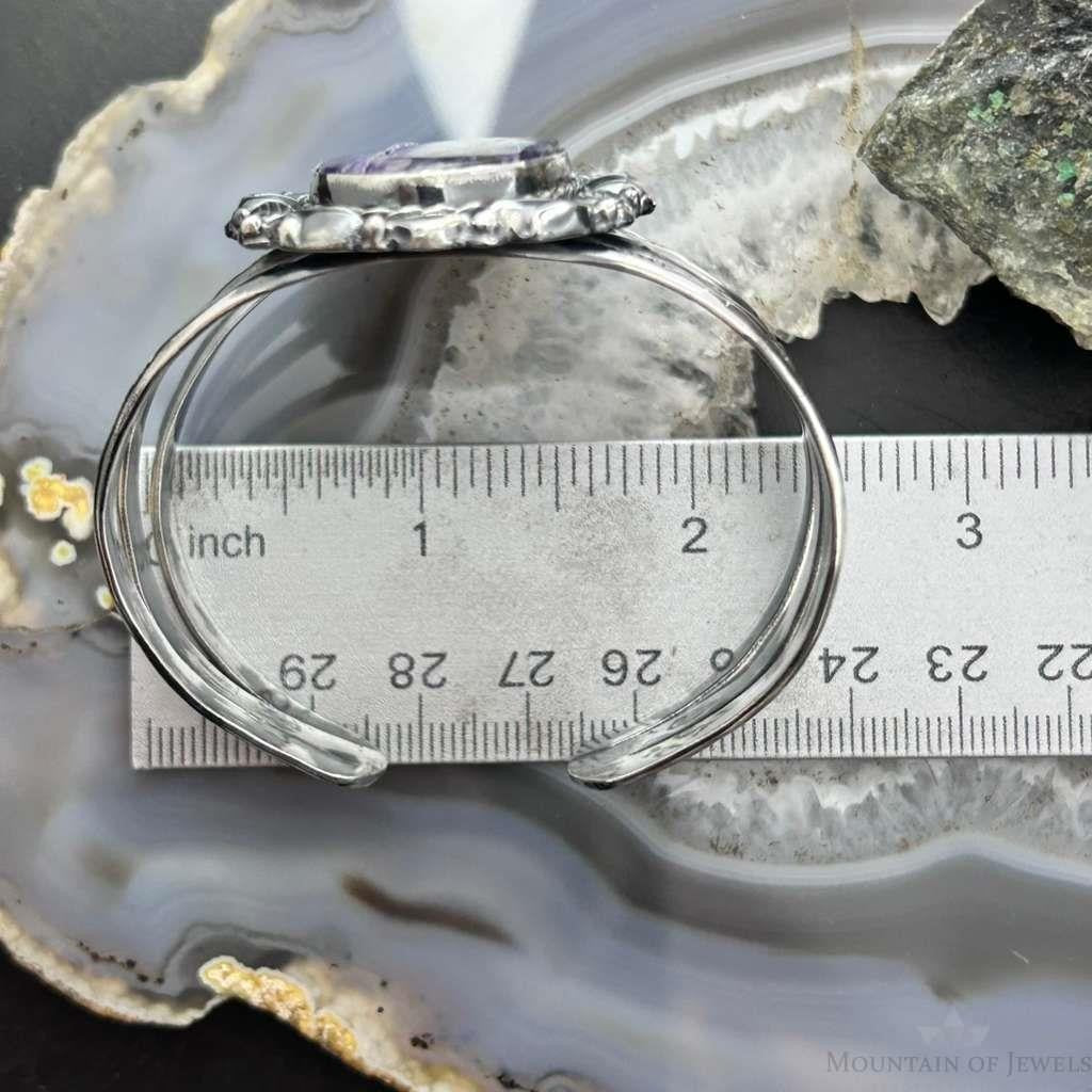 Sterling Silver Southwestern Style Large Oval Charoite Decorated Bracelet For Women