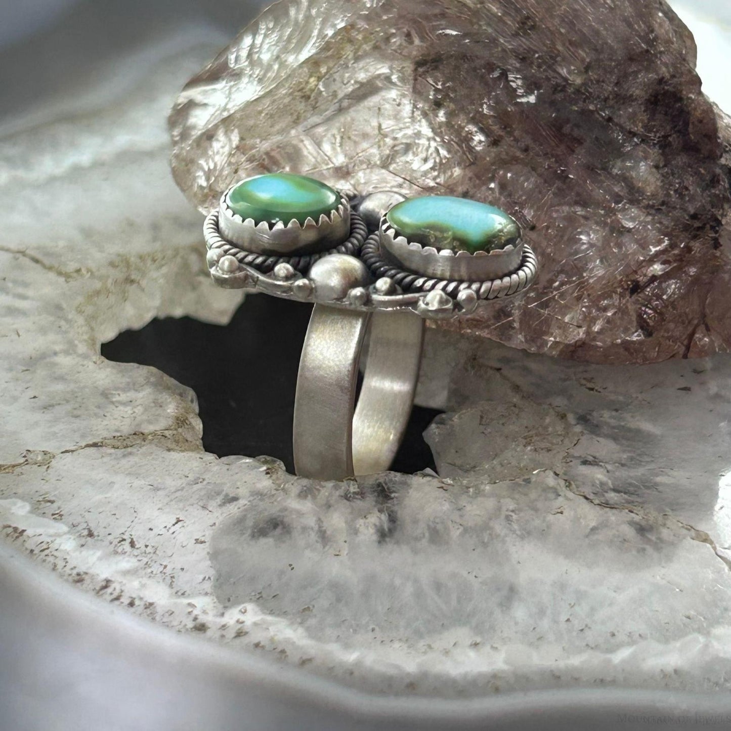 Sterling Silver Southwestern Style 2 Sonora Gold Turquoise Adjustable Ring For Women #5