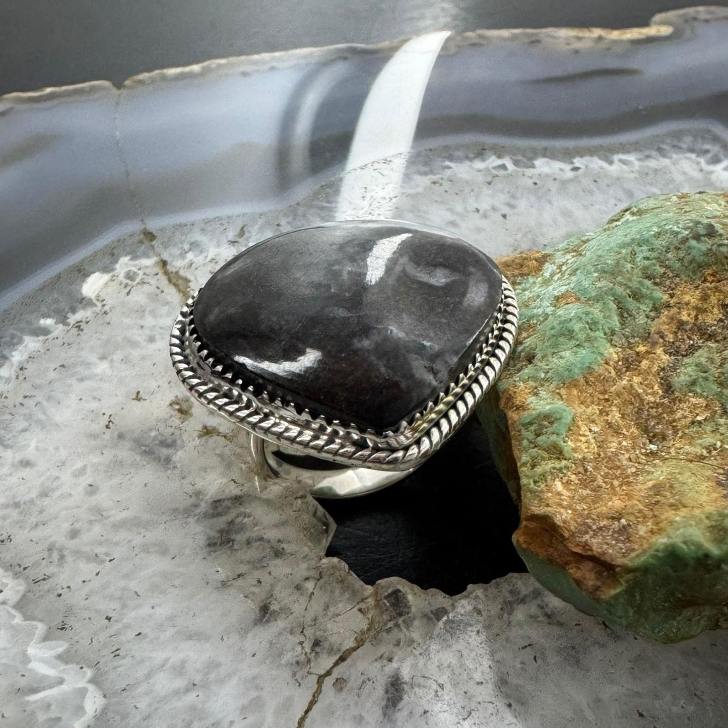 Sterling Silver Southwestern Style White Buffalo Heart Ring Size 6 For Women