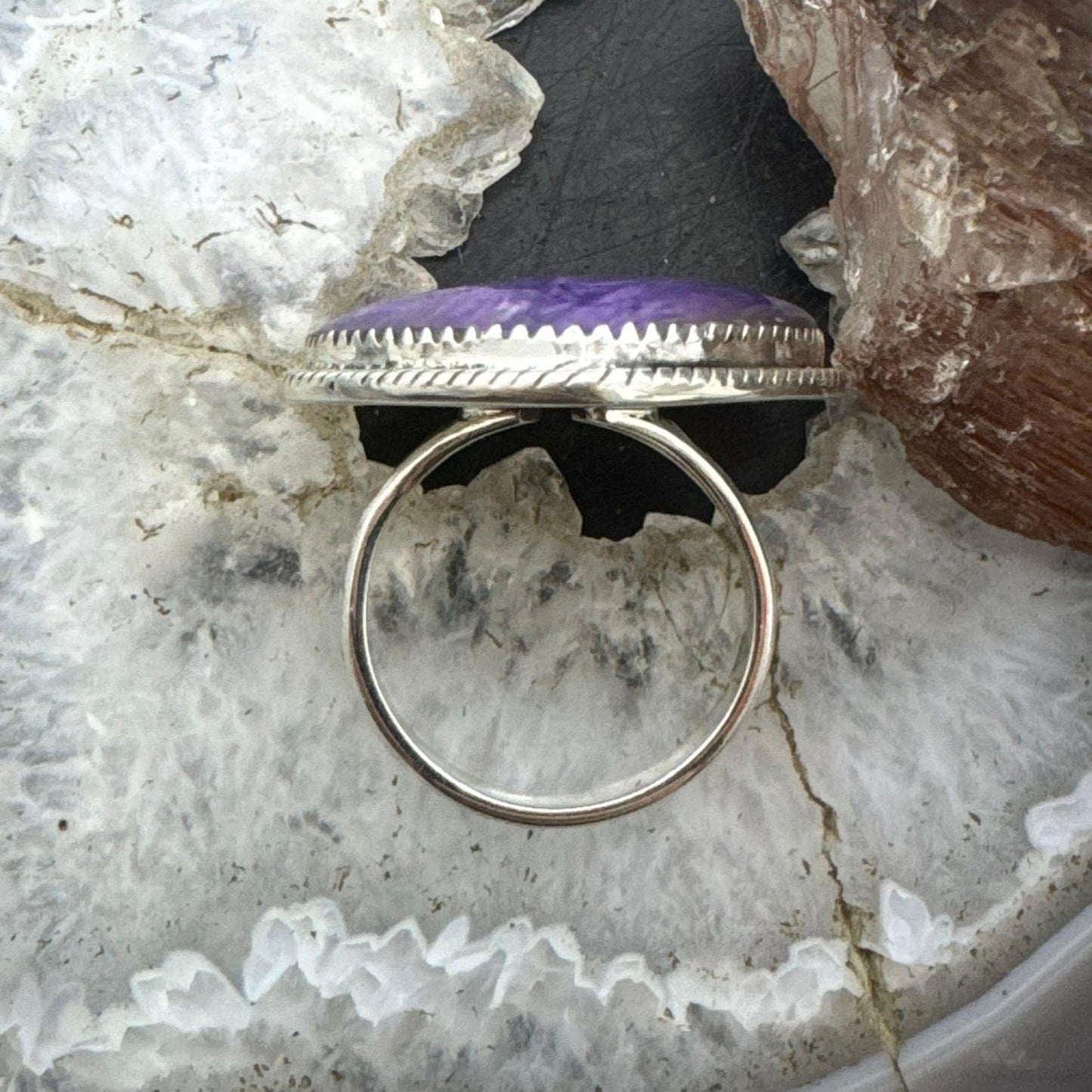 Sterling Silver Southwestern Style Charoite Heart Ring For Women