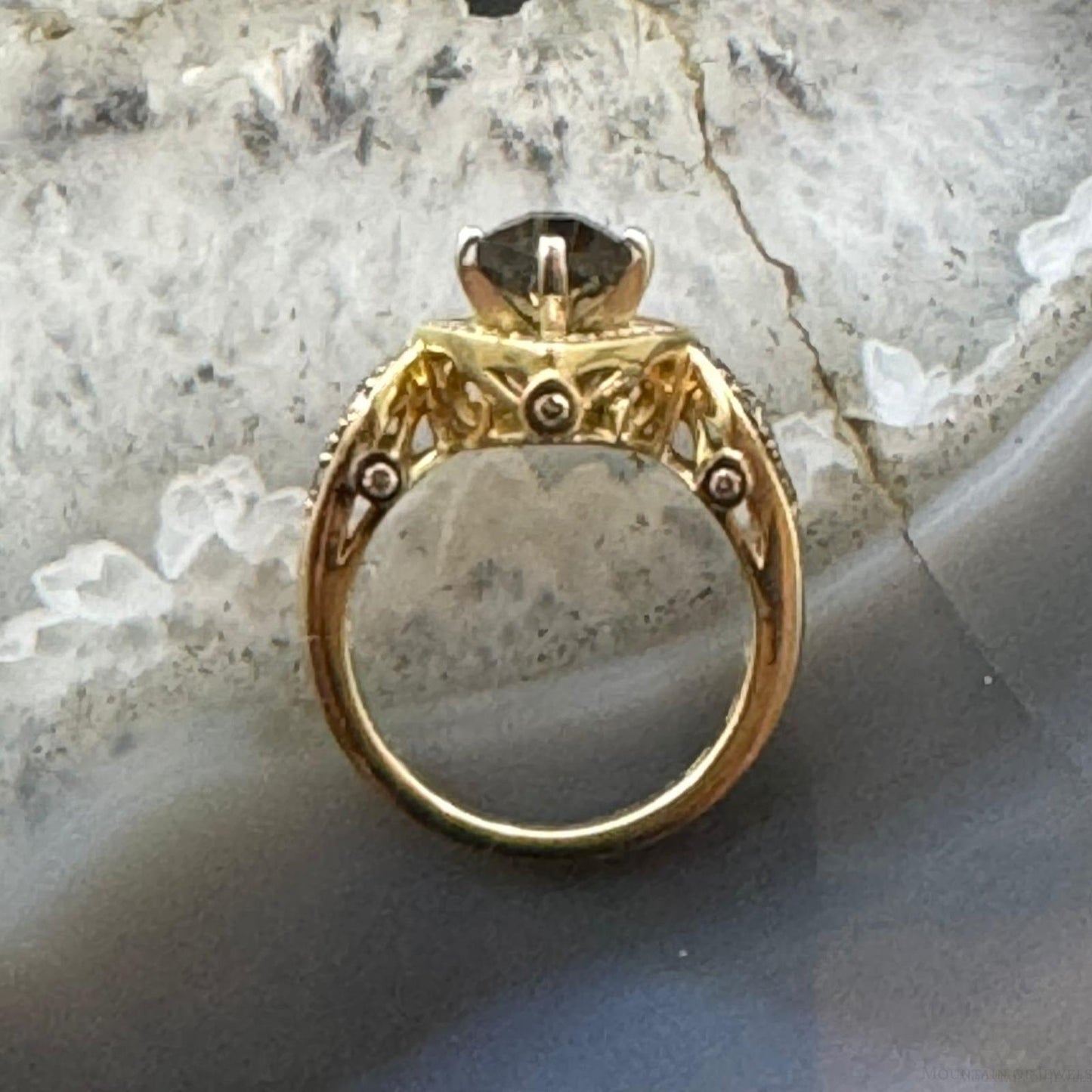 Le Vian 14K Yellow Gold Ring with Cushion Cabochon Smoky Quartz and Diamonds