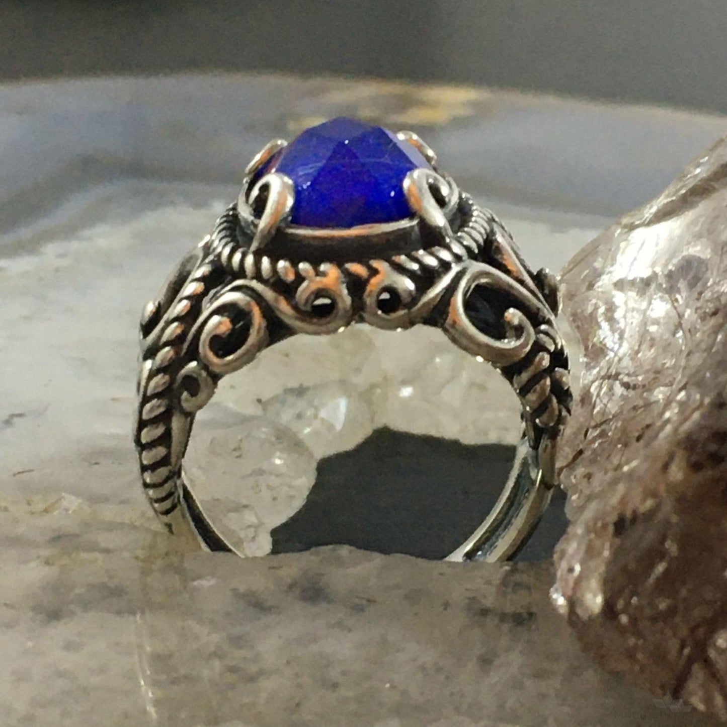 Carolyn Pollack Southwestern Style Sterling Lapis/Faceted Crystal Doublet Ring For Women