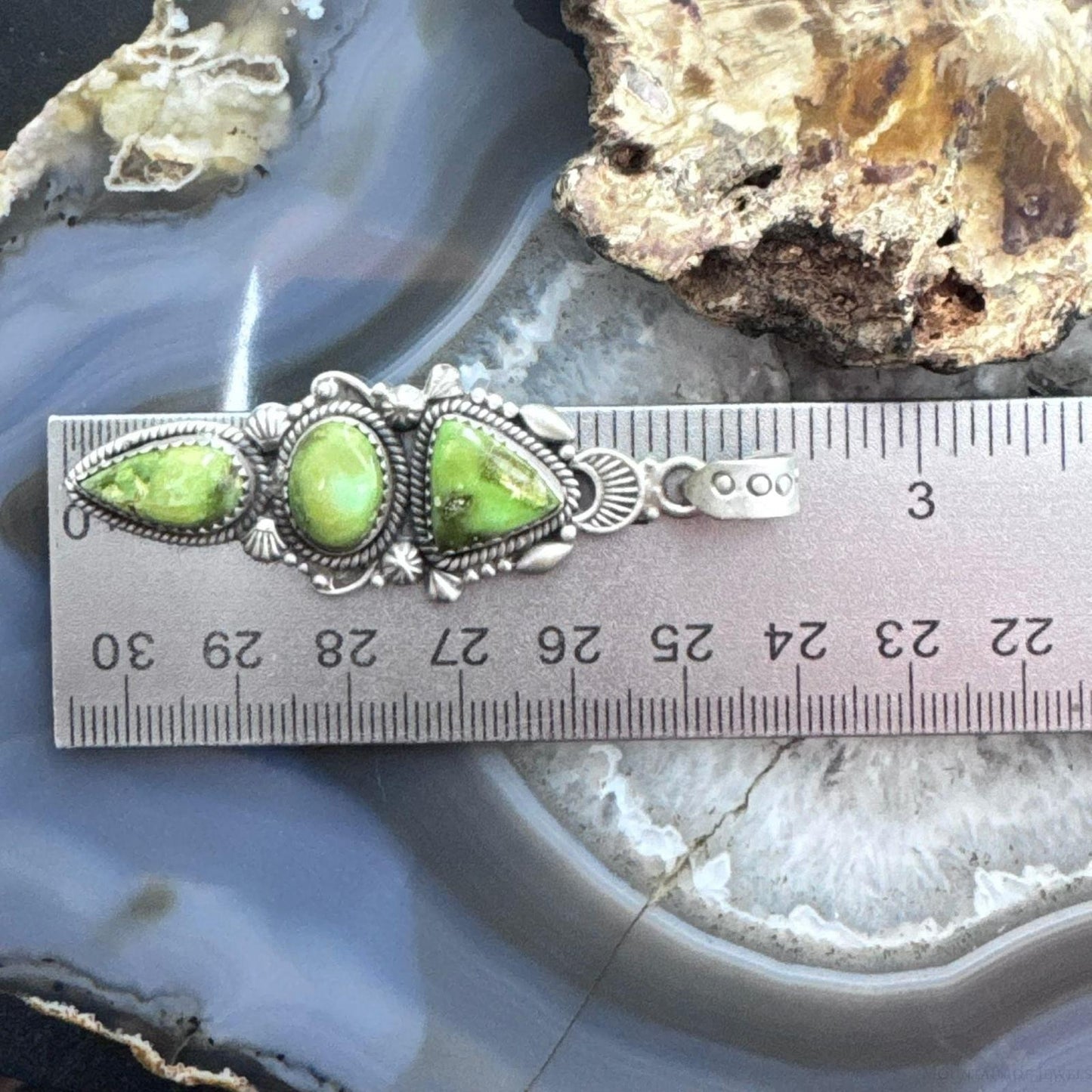 Sterling Silver Southwestern Style 3 Sonora Gold Turquoise Decorated Pendant For Women
