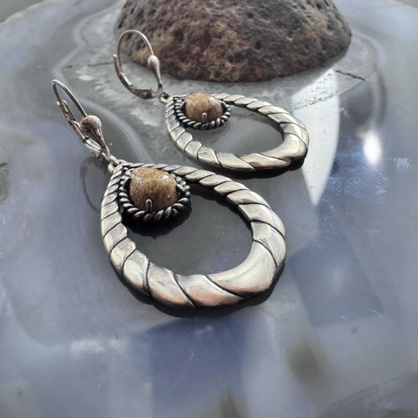 Carolyn Pollack Southwestern Style Sterling Silver Picture Jasper Dangle Earrings For Women