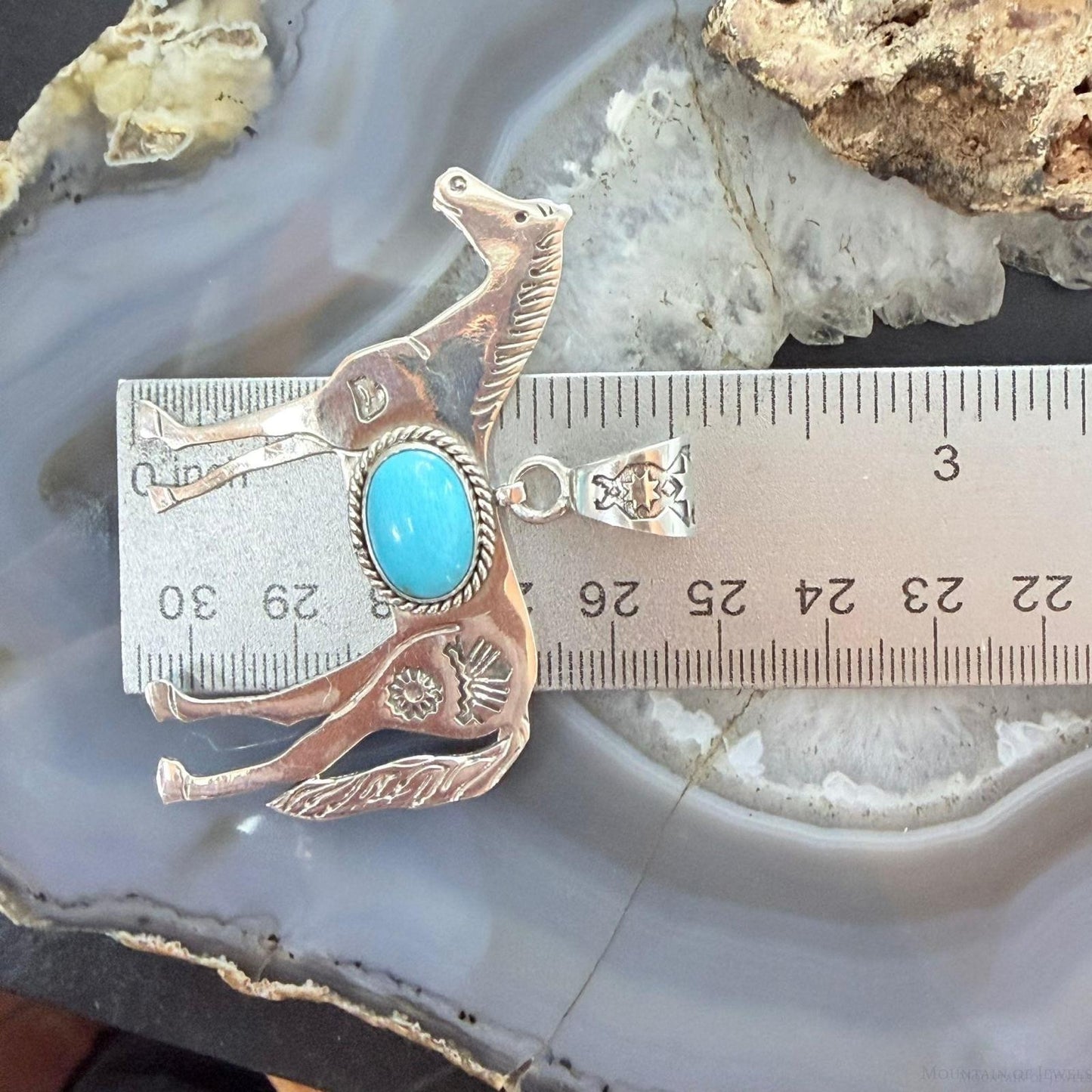 Sterling Silver Turquoise Stamped w/Indigenous Symbols Horse Unisex Pendant