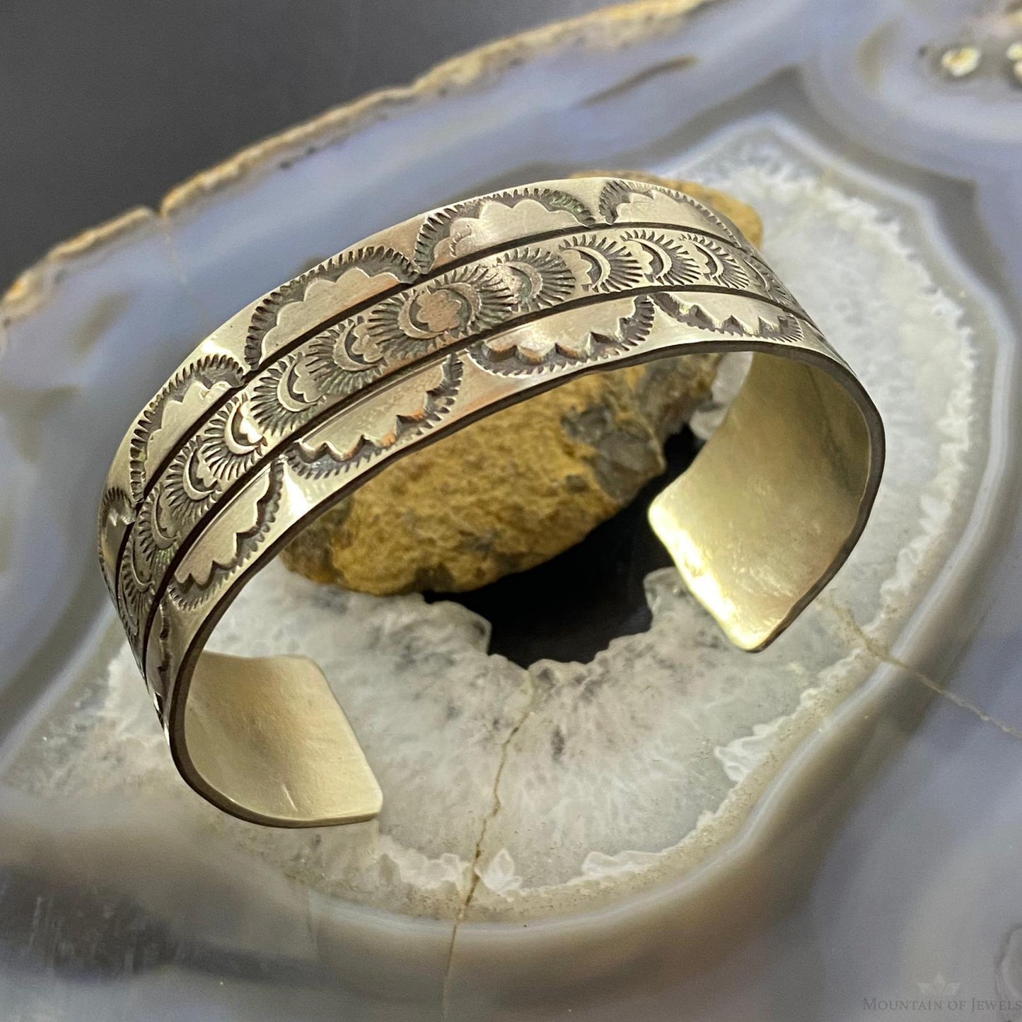 Rick Enriquez Native American Sterling Silver Stamped Flexible Bracelet For Men
