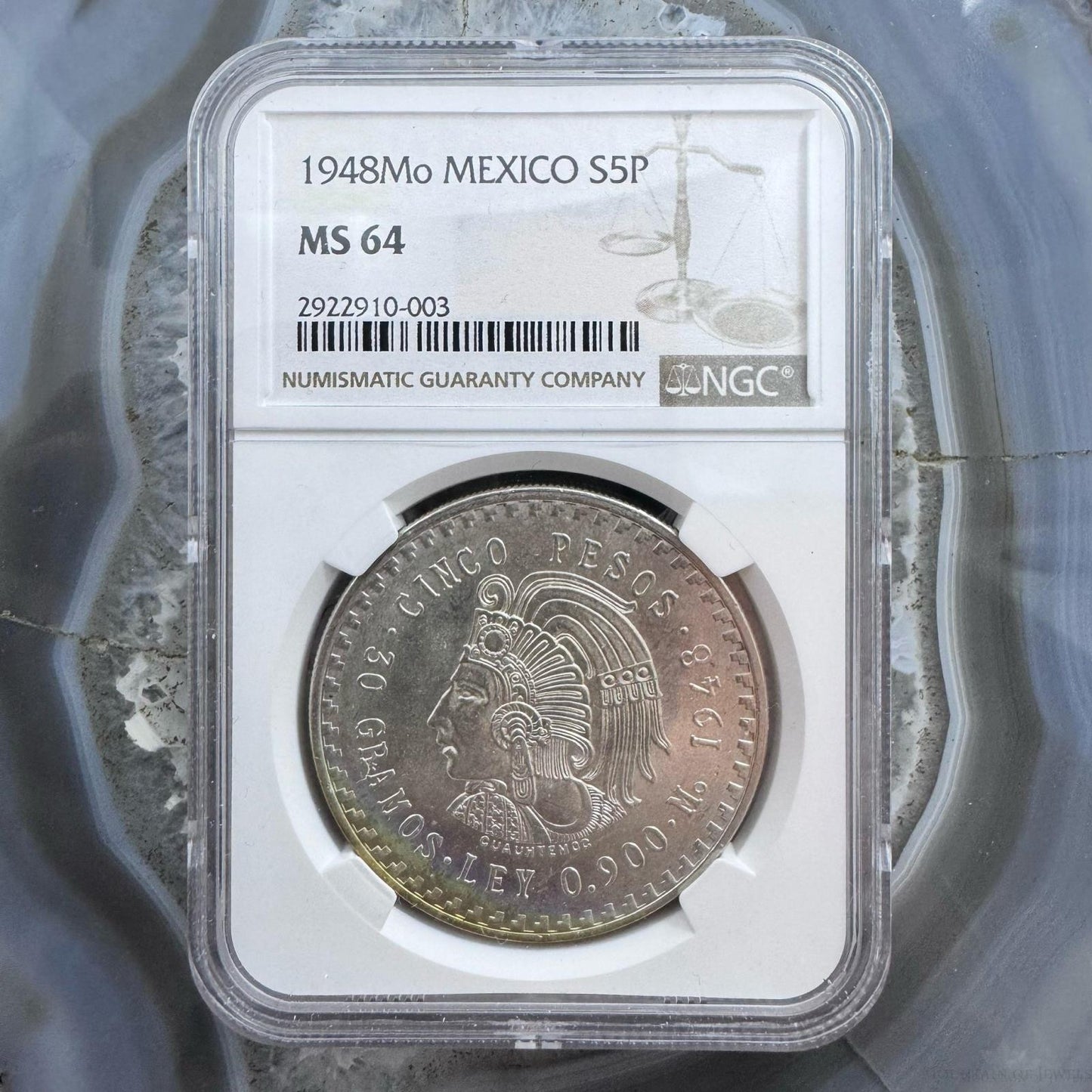 1948 Mo Mexico NGC MS64 Silver 5 Pesos S5P Cinco Pesos Cuauhtemoc Coin #003