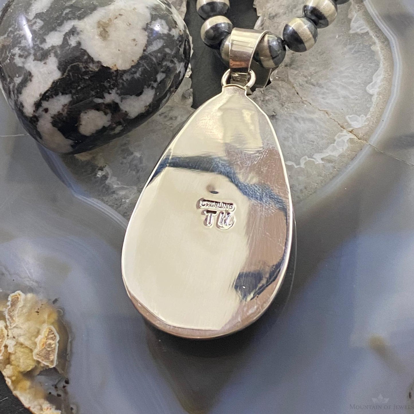 Native American Teardrop White Buffalo Sterling Silver Unisex Pendant