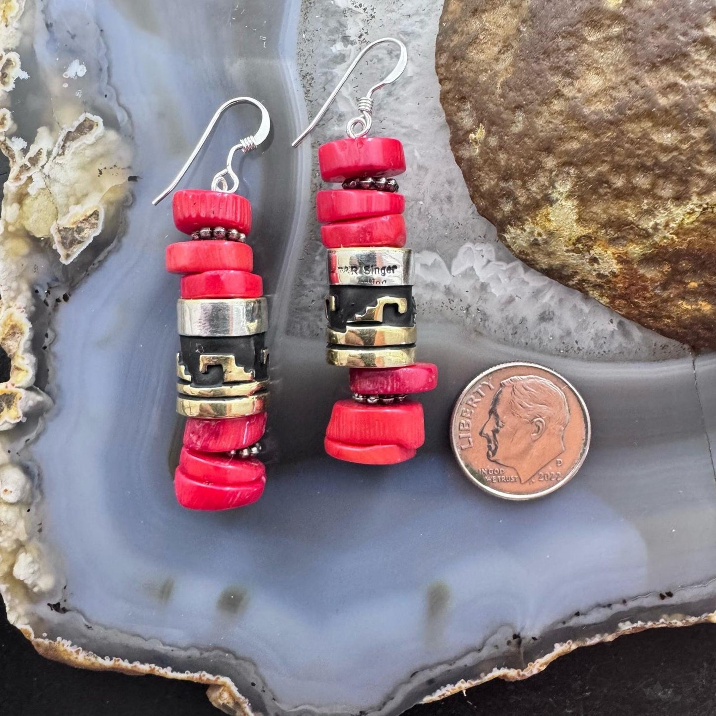 Tommy & Rosita Singer Sterling Silver Red Jasper Bead Dangle Earrings For Women