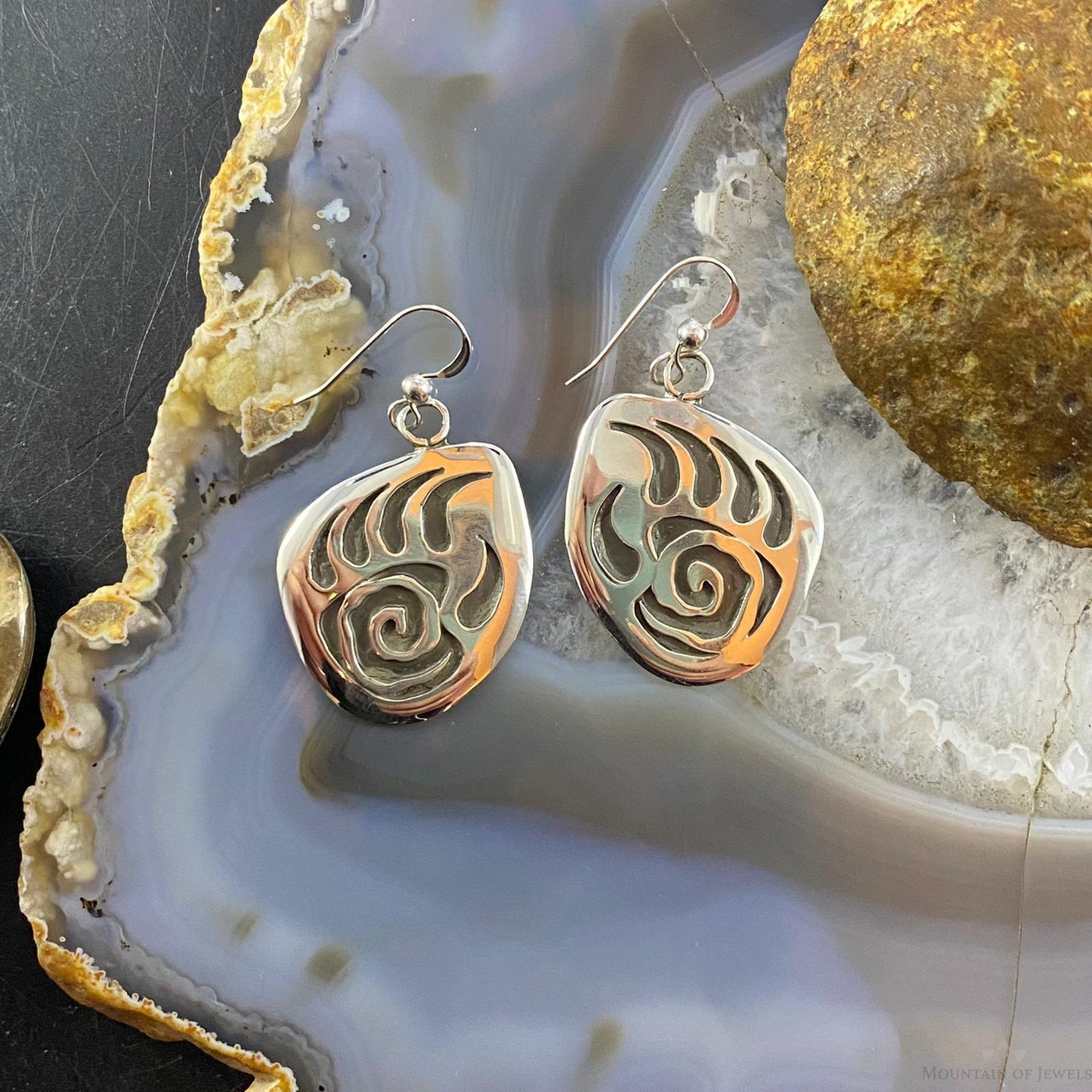 Brad Panteah Sterling Silver Overlay Bear Claw w/Circle of Life Dangle Earrings