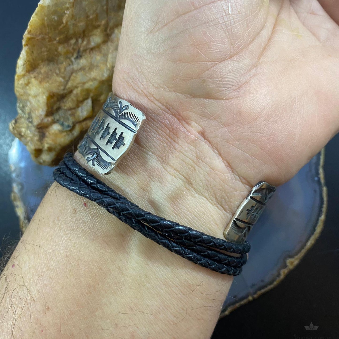 Rick Enriquez Native American Sterling Silver Stamped Bracelet For Men