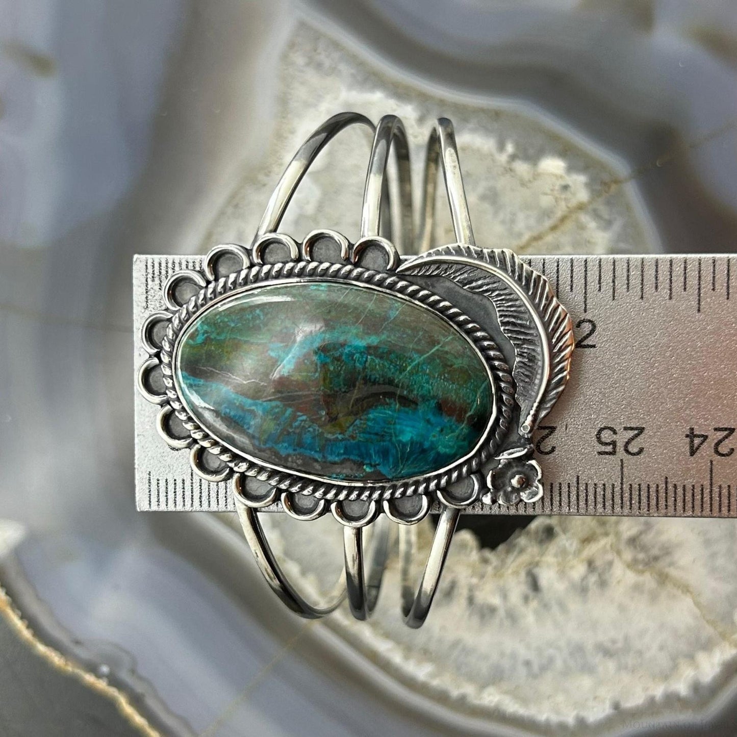 Sterling Silver Southwestern Style Large Oval Shattuckite Bracelet For Women #1