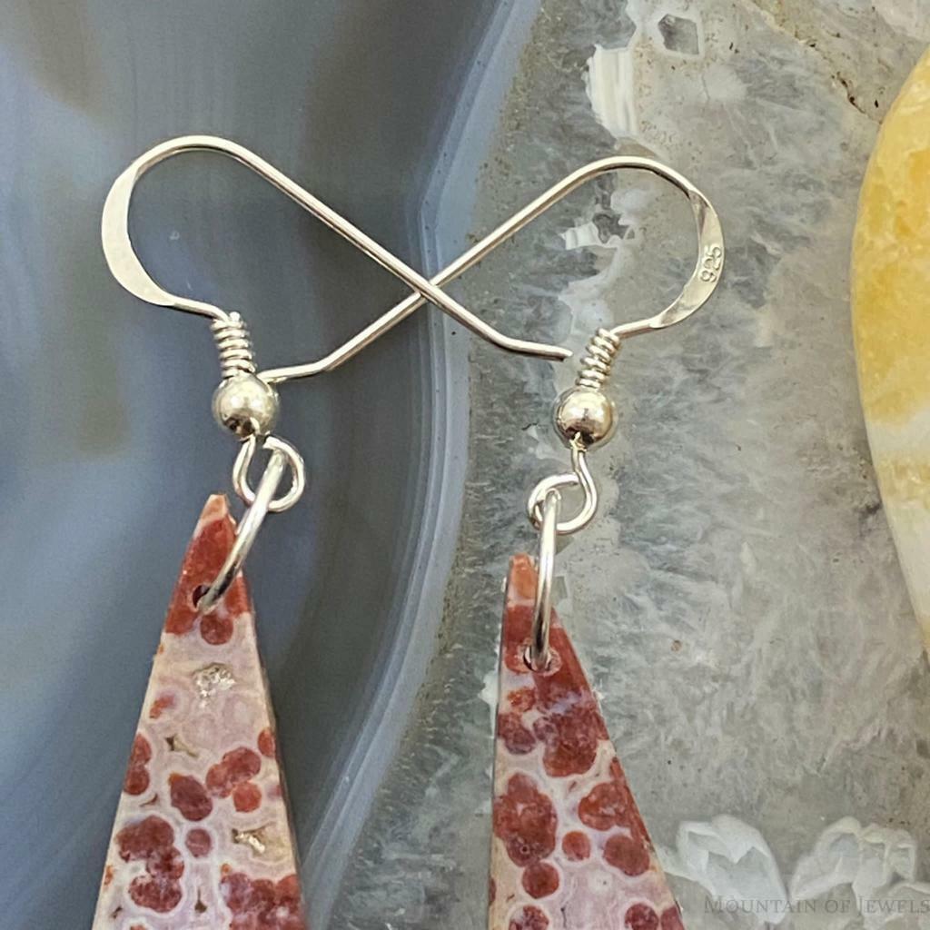 Sterling Silver Triangle Red Ocean Jasper Slab Dangle Earrings For Women