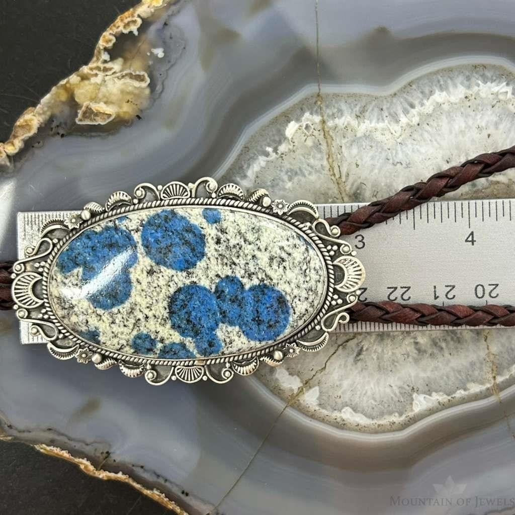 Sterling Silver Southwestern Style Large Oval K2 Jasper Decorated Bolo Tie For Men