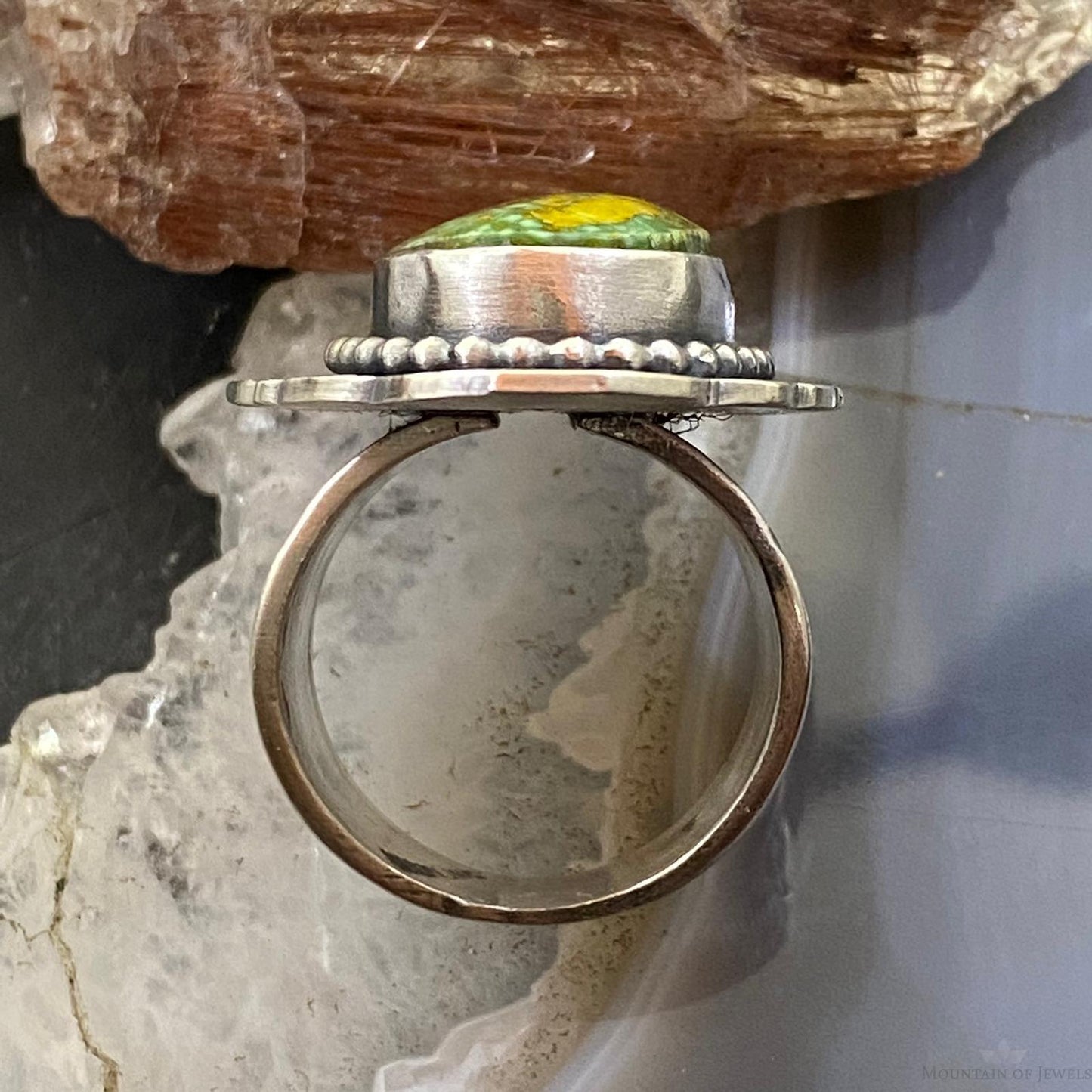 Tim Vanderver Sterling Ornate Oval Sonora Gold Turquoise Ring Size 7.5 For Women