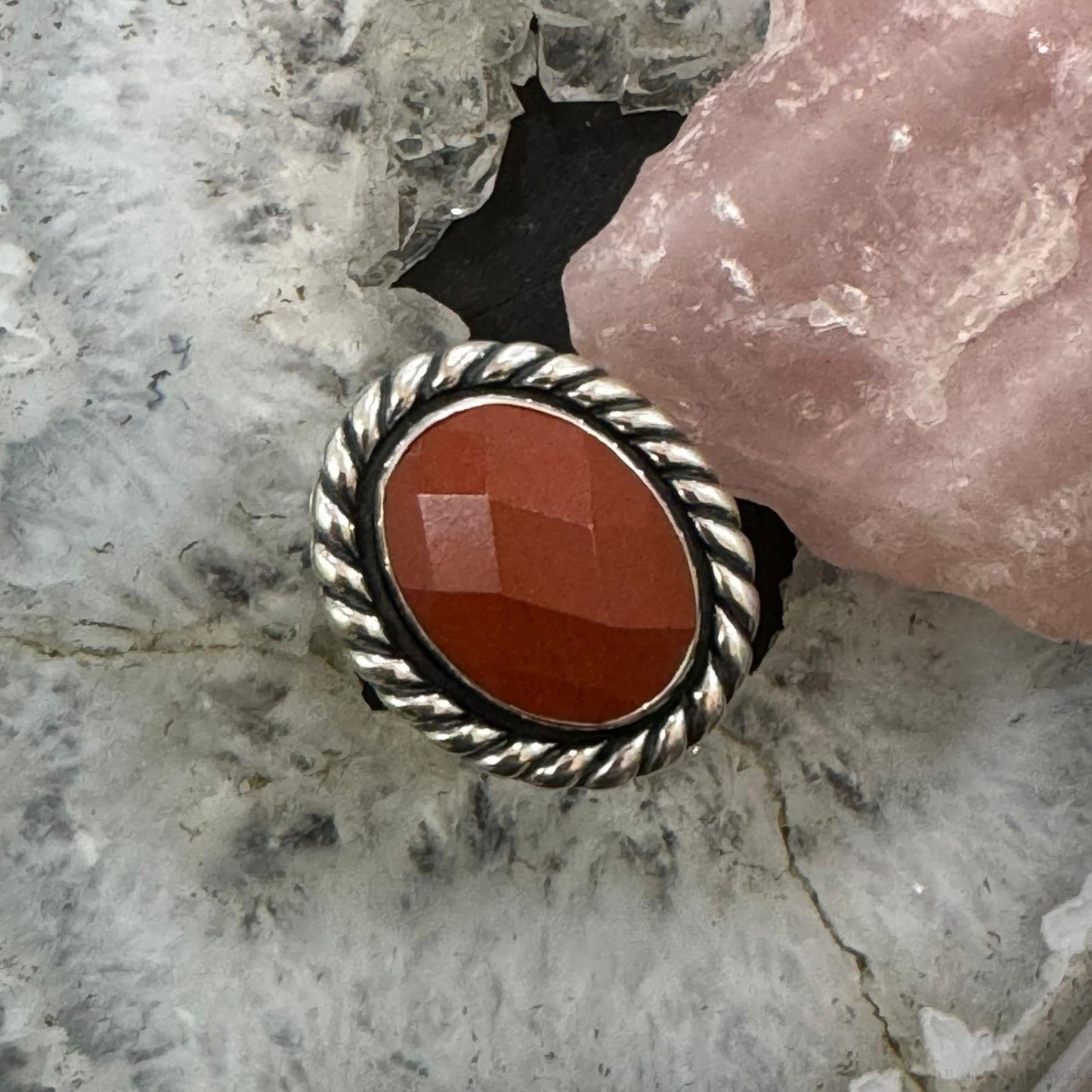 Carolyn Pollack Sterling Silver Oval Faceted Carnelian Ring Size 6.5 For Women