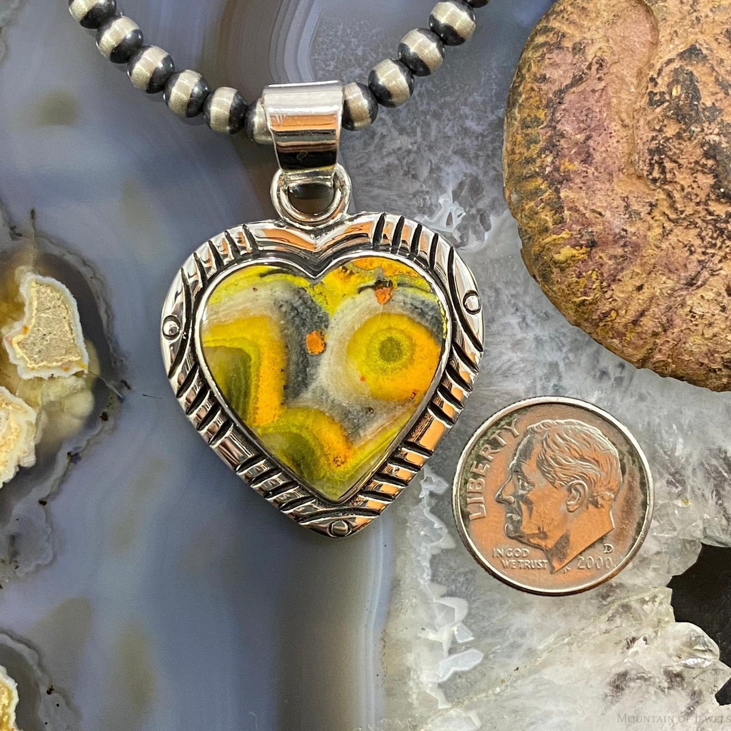 Native American Sterling Silver Heart Shape Bumblebee Jasper Pendant For Women 2