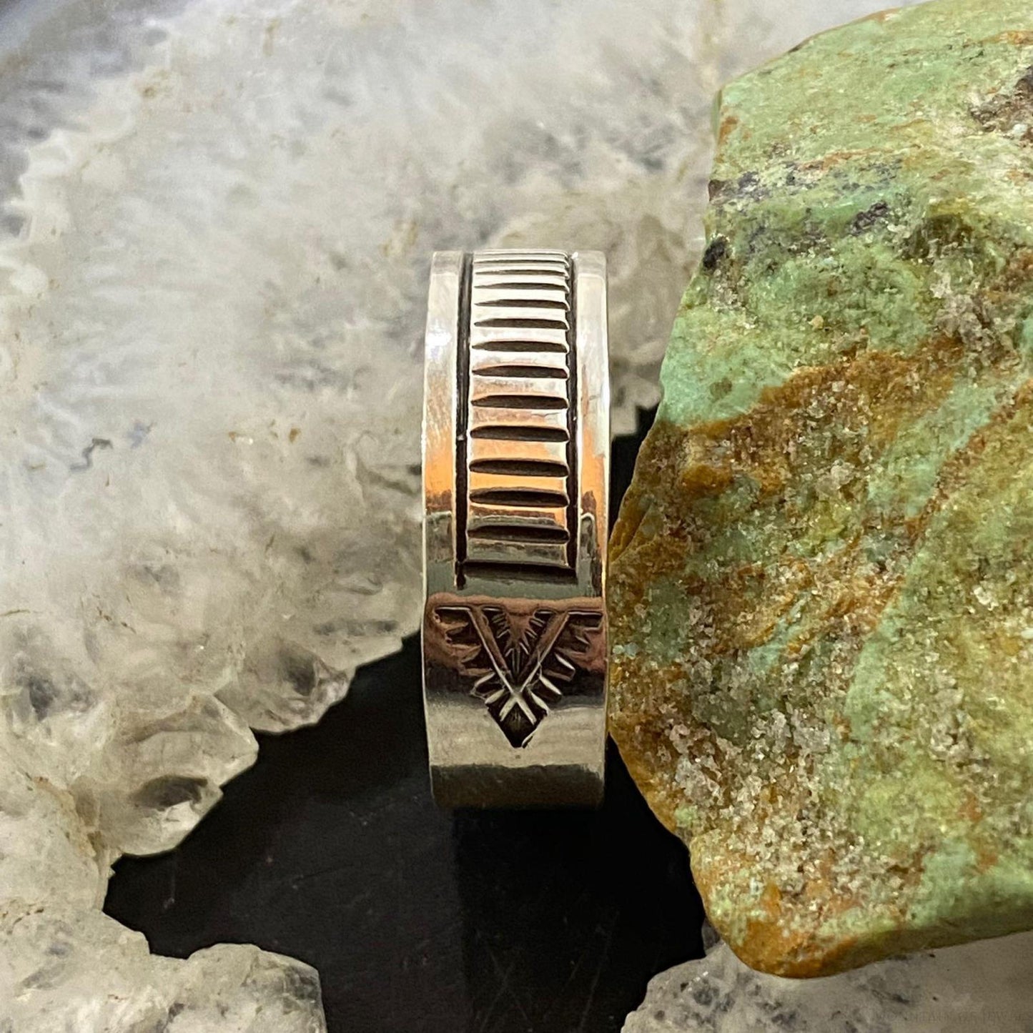 Native American Sterling Silver Decorated Overlay Band Ring Size 12.5 For Men