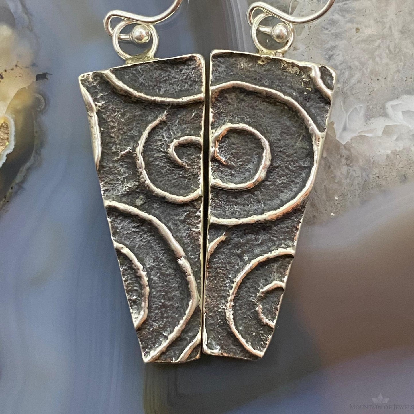 Cheyenne Custer Navajo Sterling Silver Tufa Cast Trapeze Earrings For Women #3
