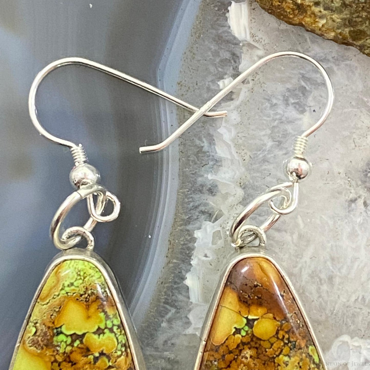 D. Livingston Vintage Sterling Silver Triangle Agate Dangle Earrings For Women