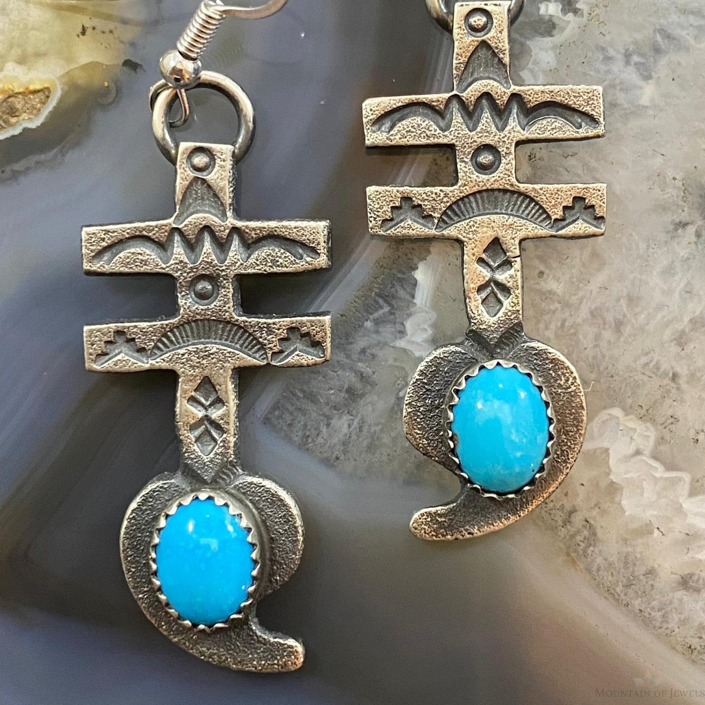 Kevin Billah Native American Sterling Silver Turquoise Cross & Heart Dangle Earrings For Women