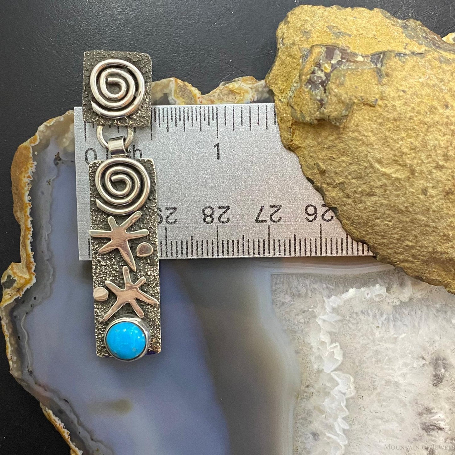 Alex Sanchez Native American Sterling Silver Turquoise Petroglyph Earrings