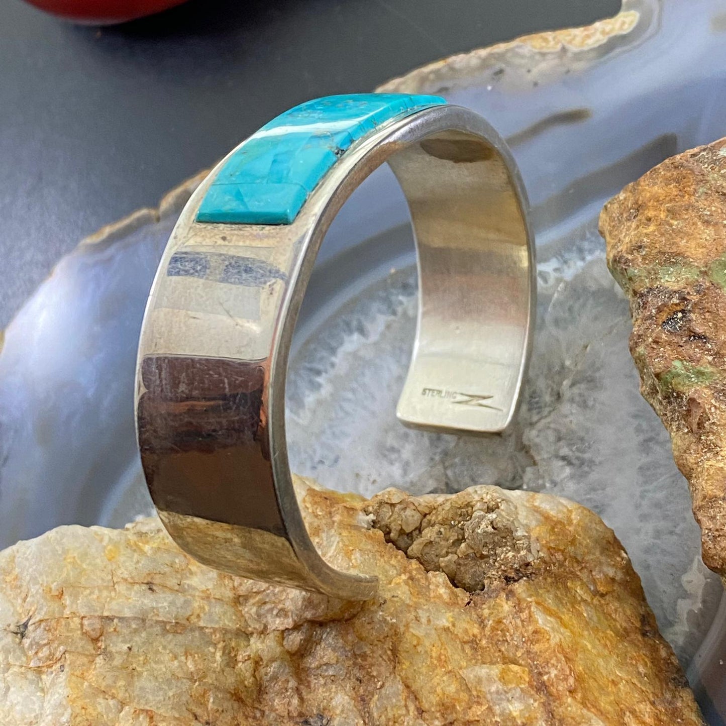 Drew M. Ruiz Native American Sterling Silver Inlay Turquoise Bracelet For Women