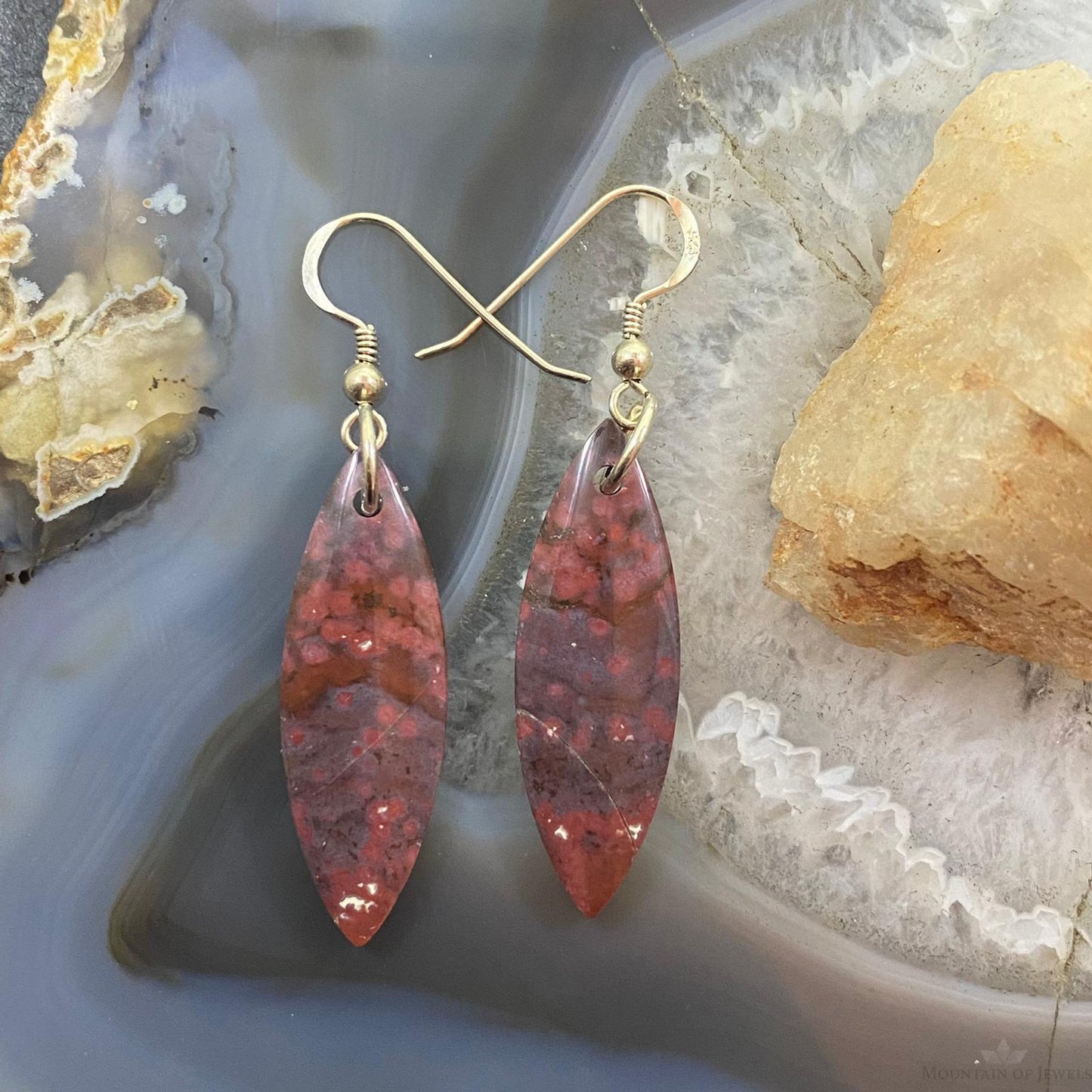 Sterling Silver Marquise River Jasper Slab Dangle Earrings For Women #138