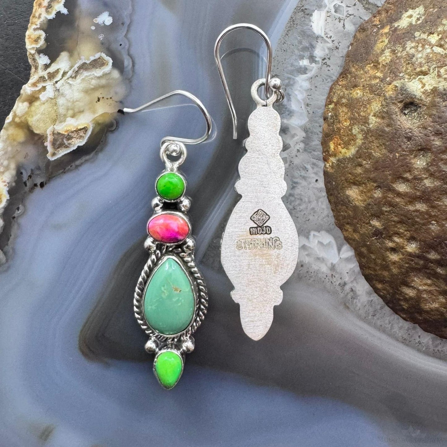 Sterling Silver Southwestern Style Multistone Dangle Earrings For Women #6