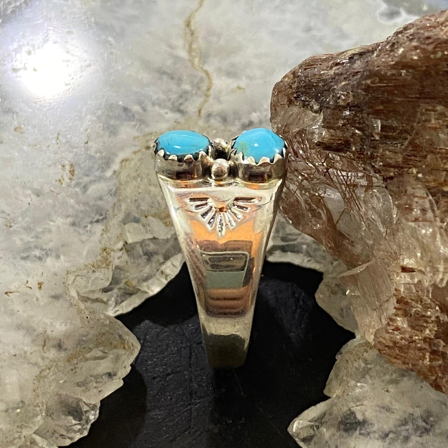 Native American Sterling Double Turquoise Decorated Ring Size 5/ 6.5 /7.5 / 8 For Women
